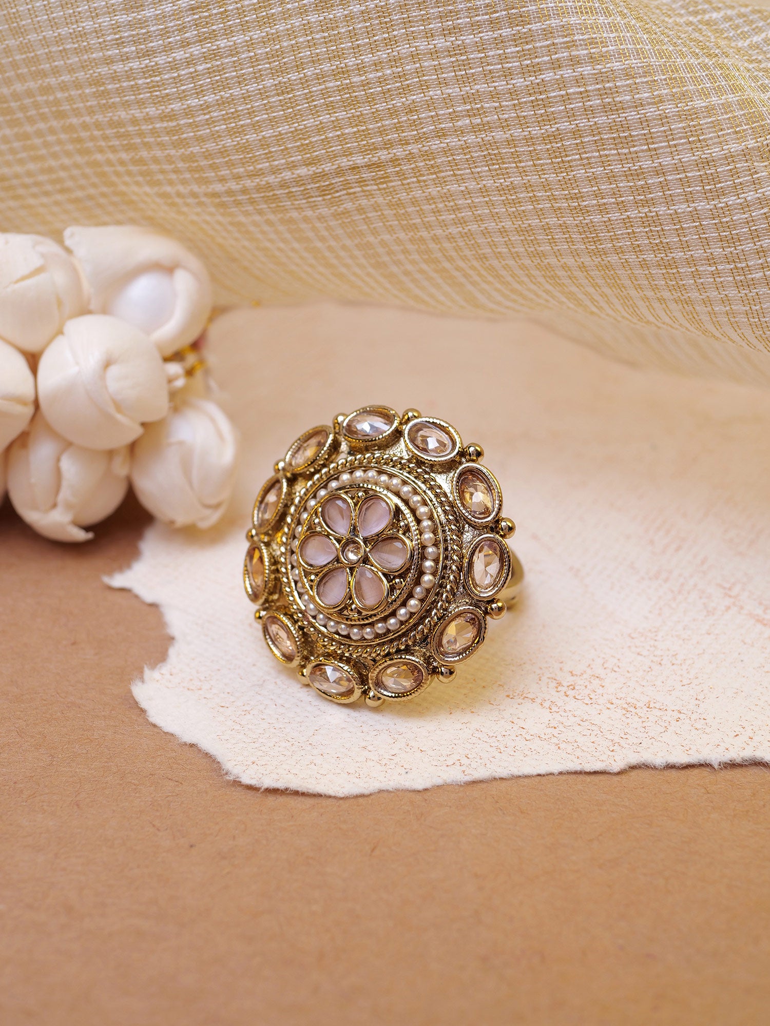 Kashish Ring in Light Pink and Pearl