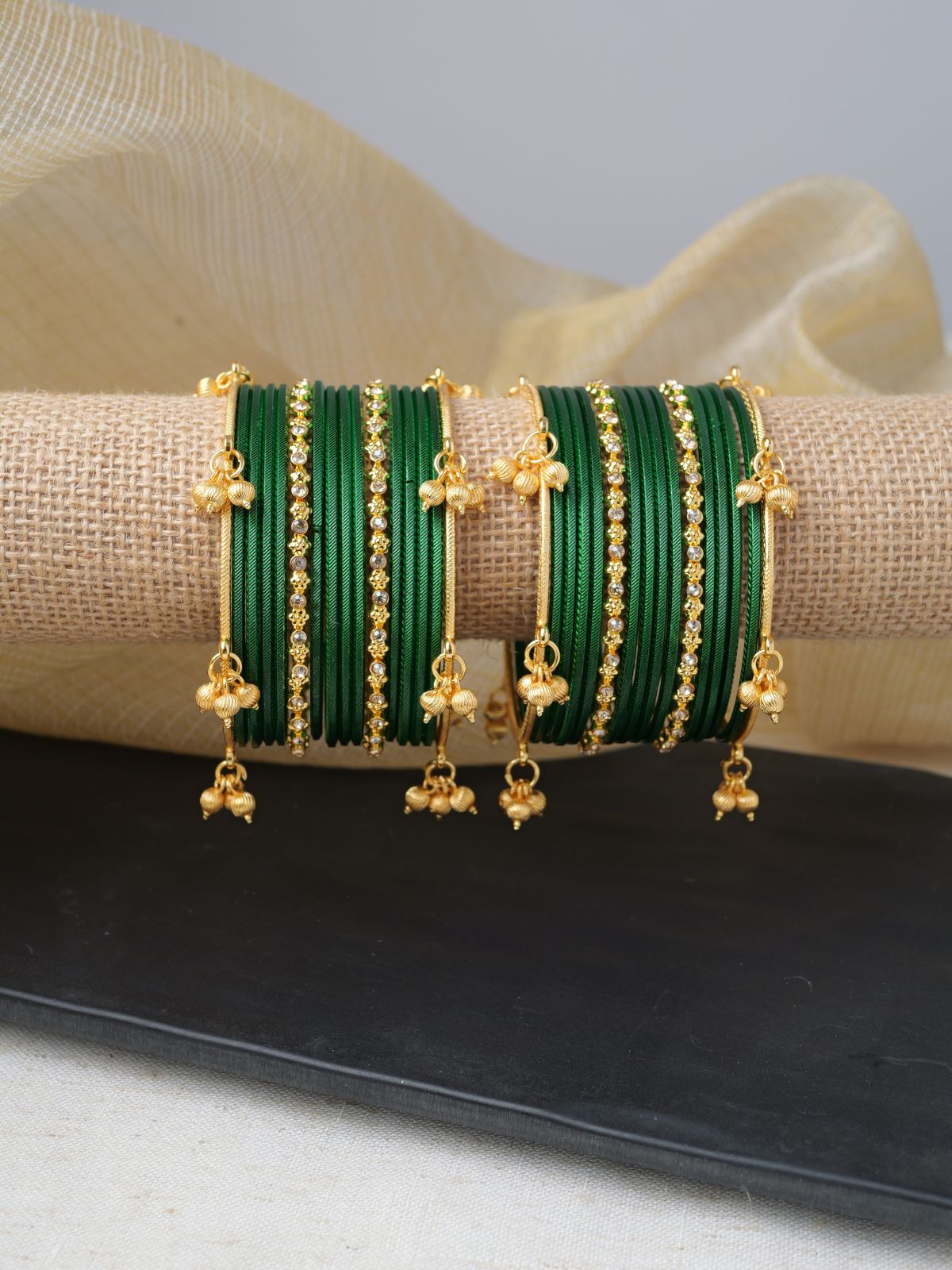 Kashmiri Bangle Set in Bottle Green