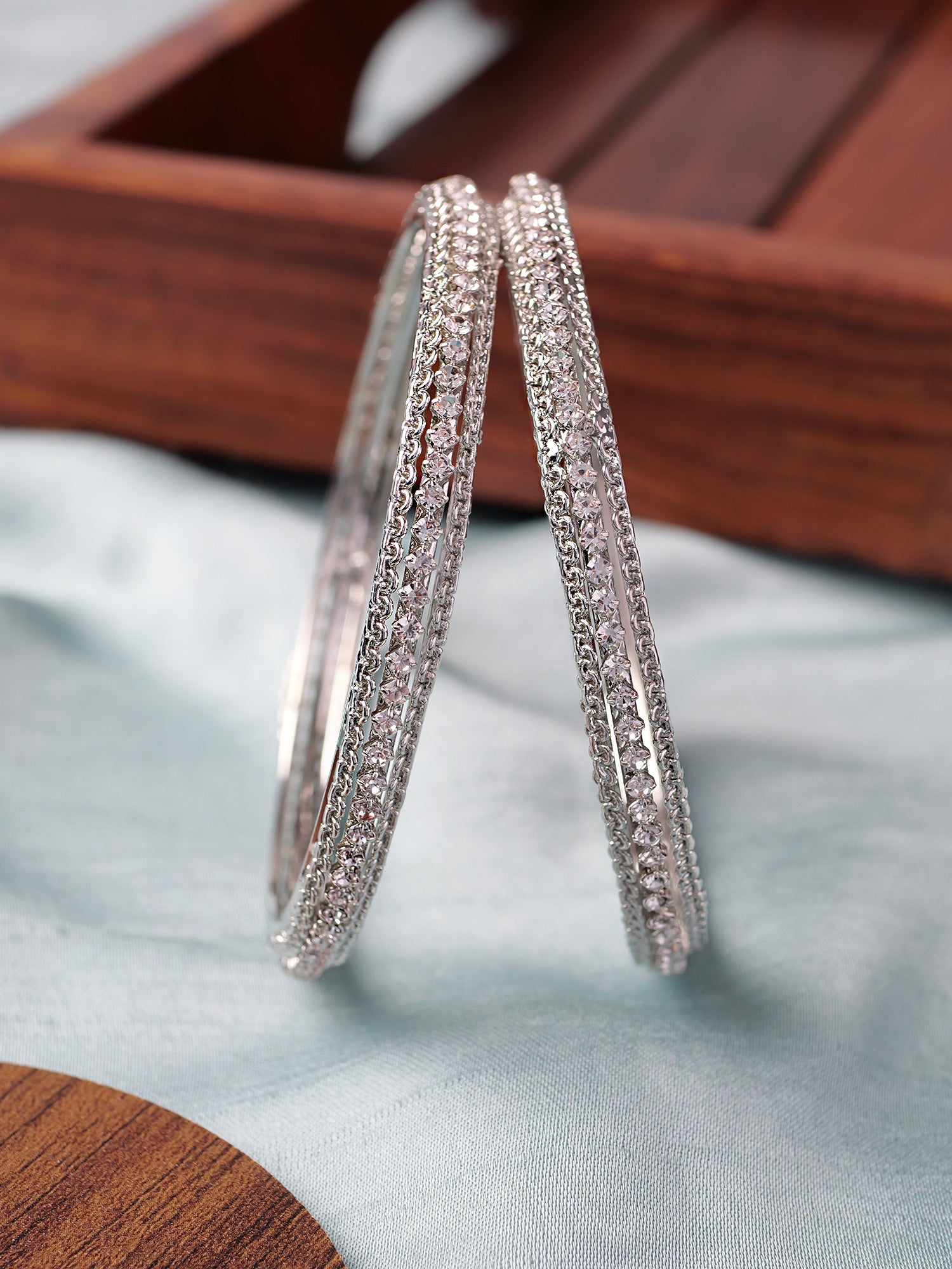 Kaveri Crystal Bangles in Rhodium