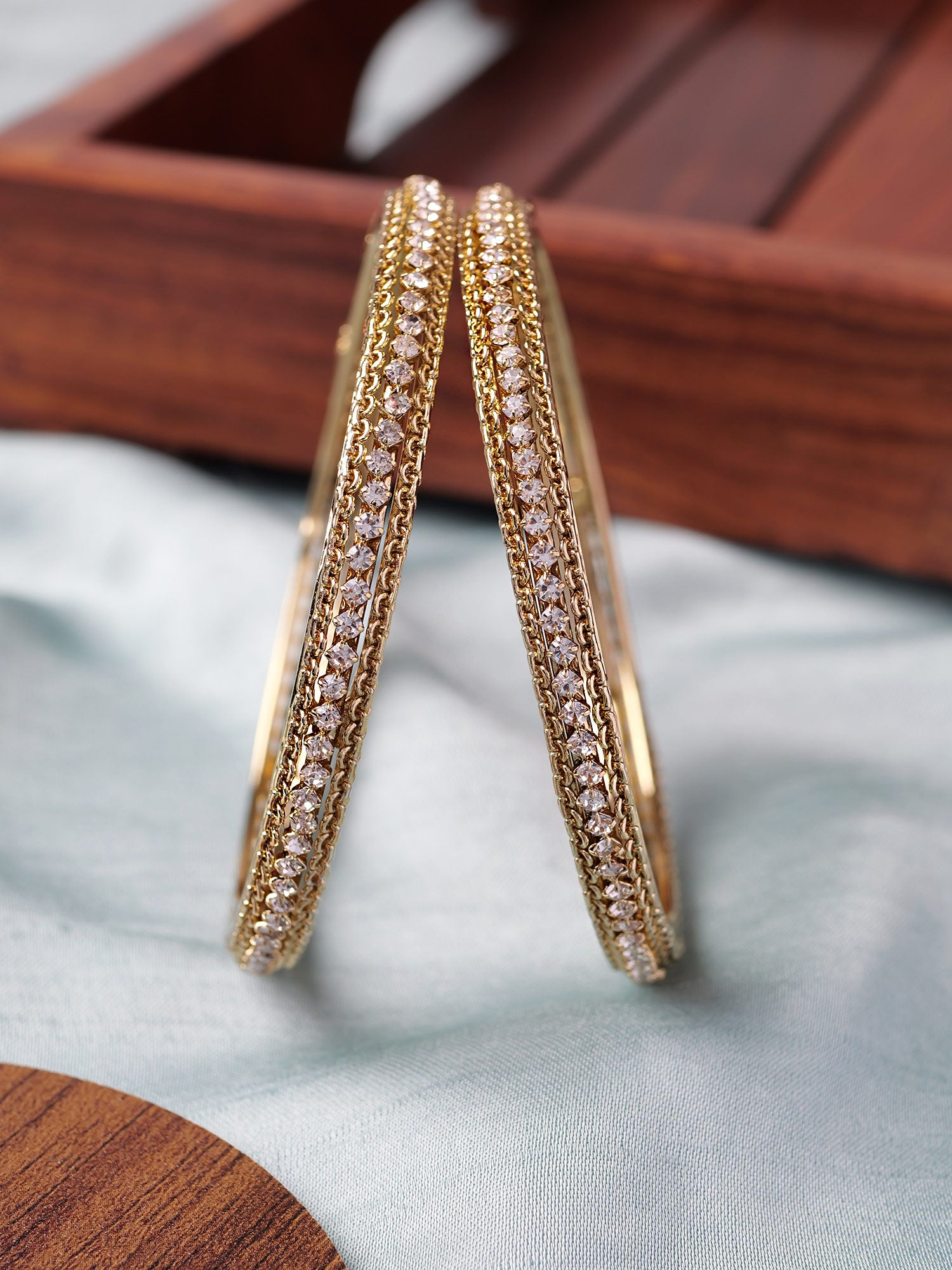 Kaveri Crystal Bangles in White and Antique Gold