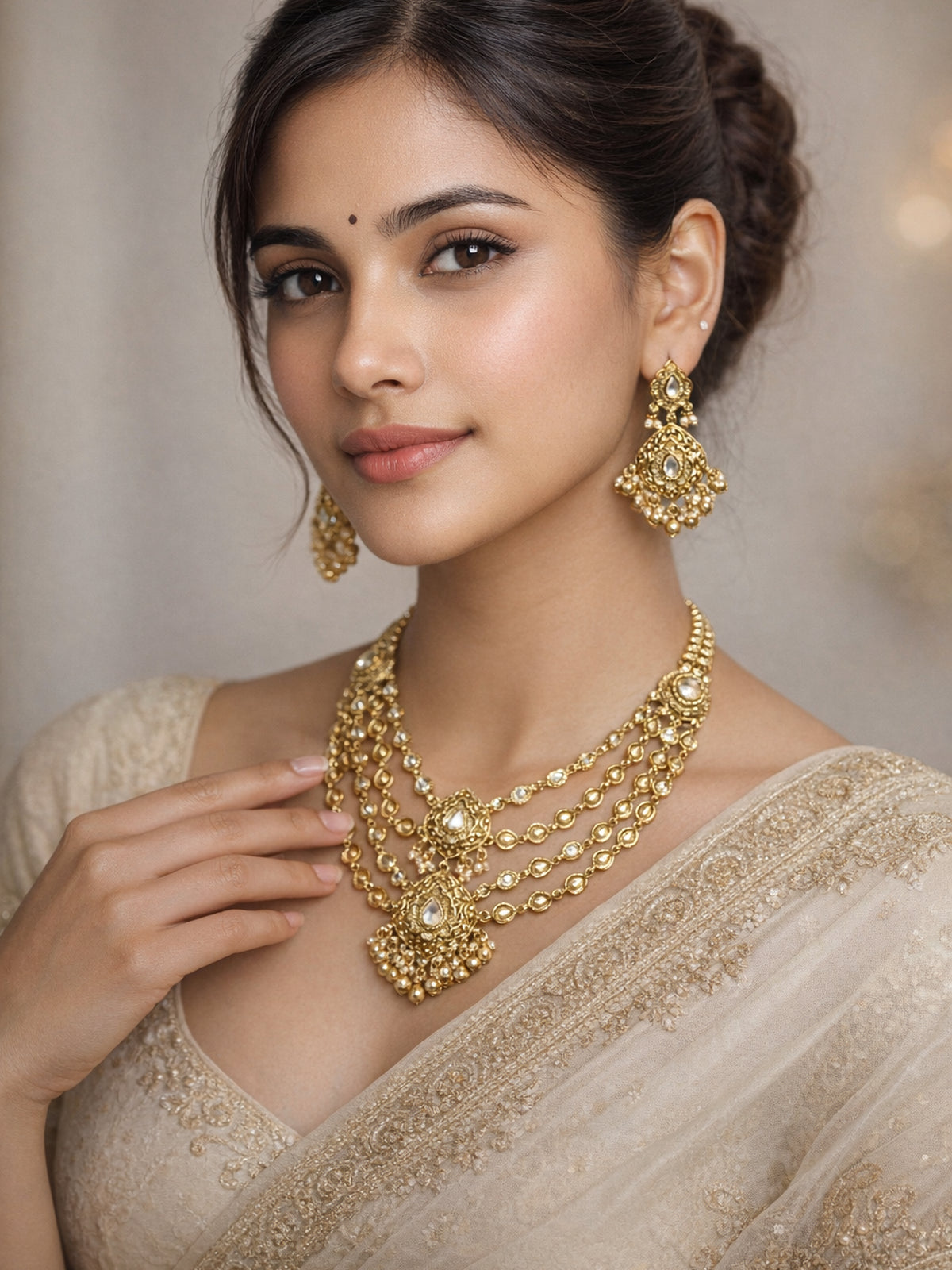 Kavitha Kundan Necklace Set in White 