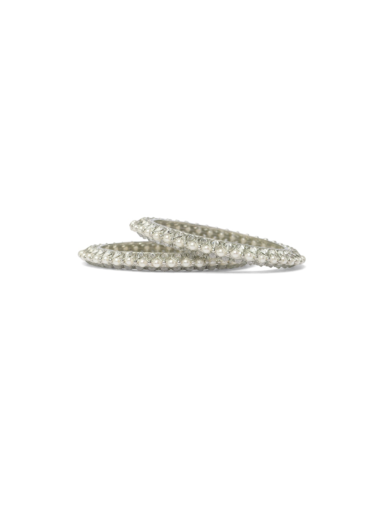 Kavya Pearl Kada Bangles in Rhodium