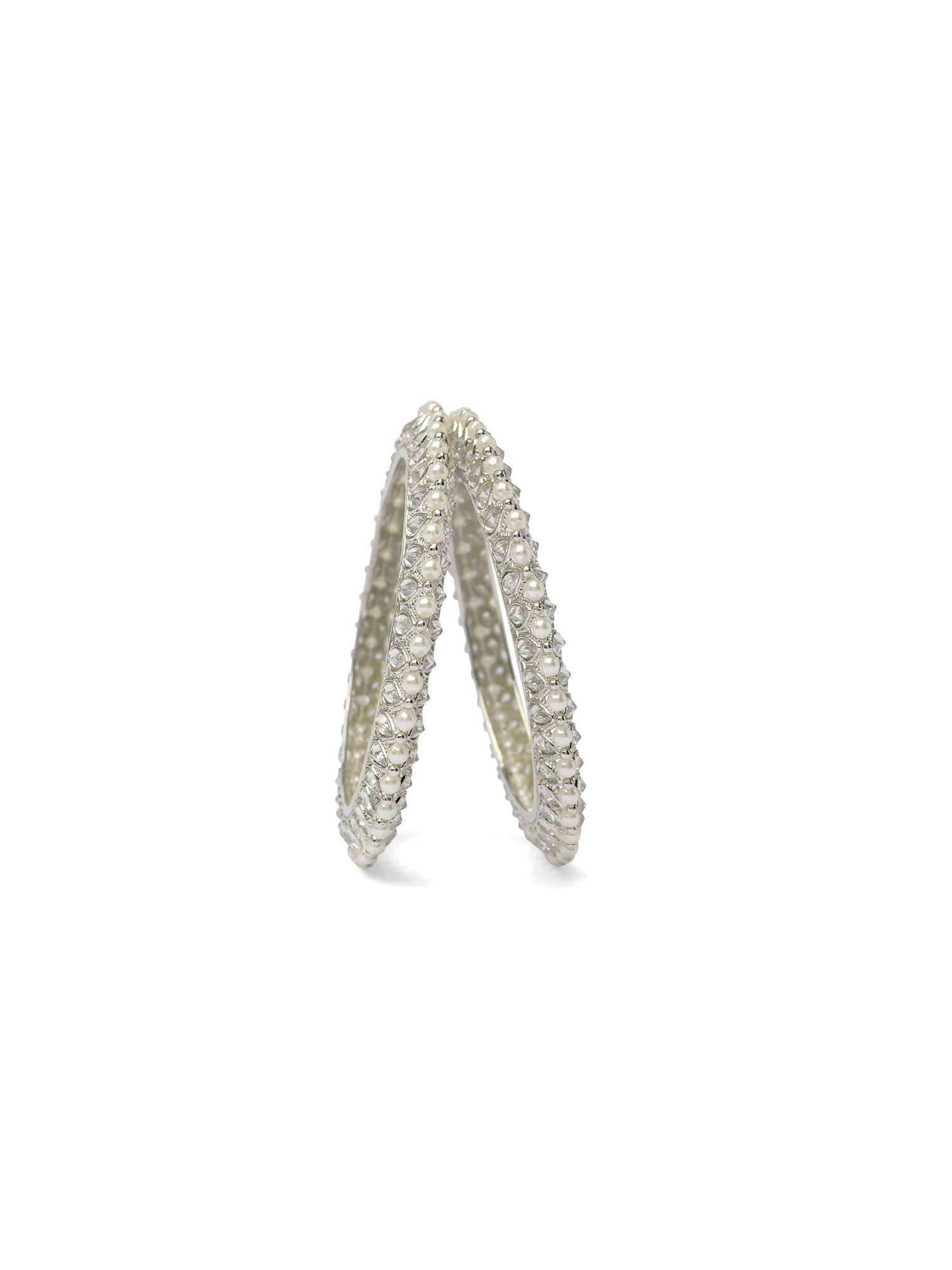Kavya Pearl Kada Bangles in Rhodium