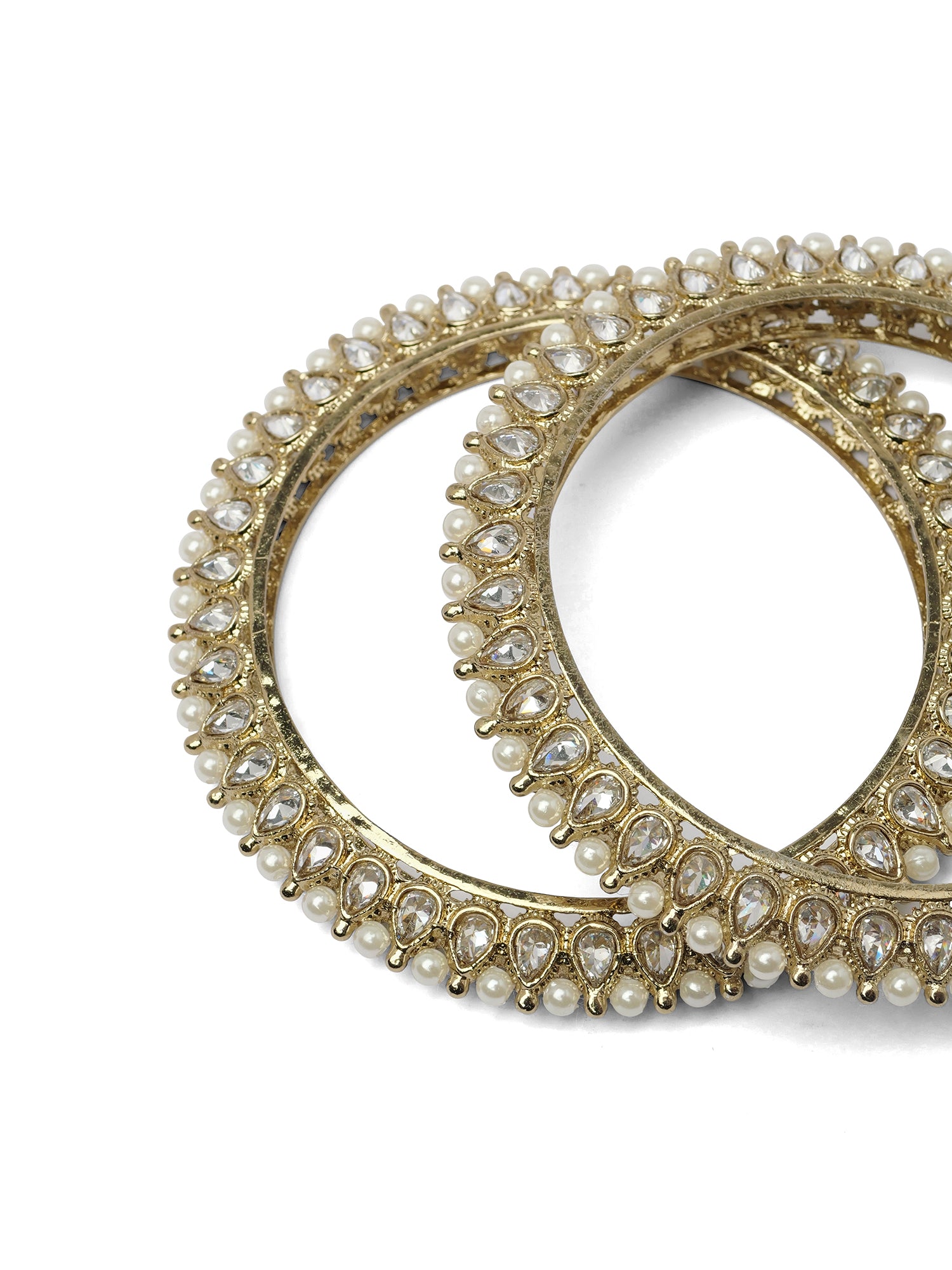 Kavya Pearl Kada Bangles in White