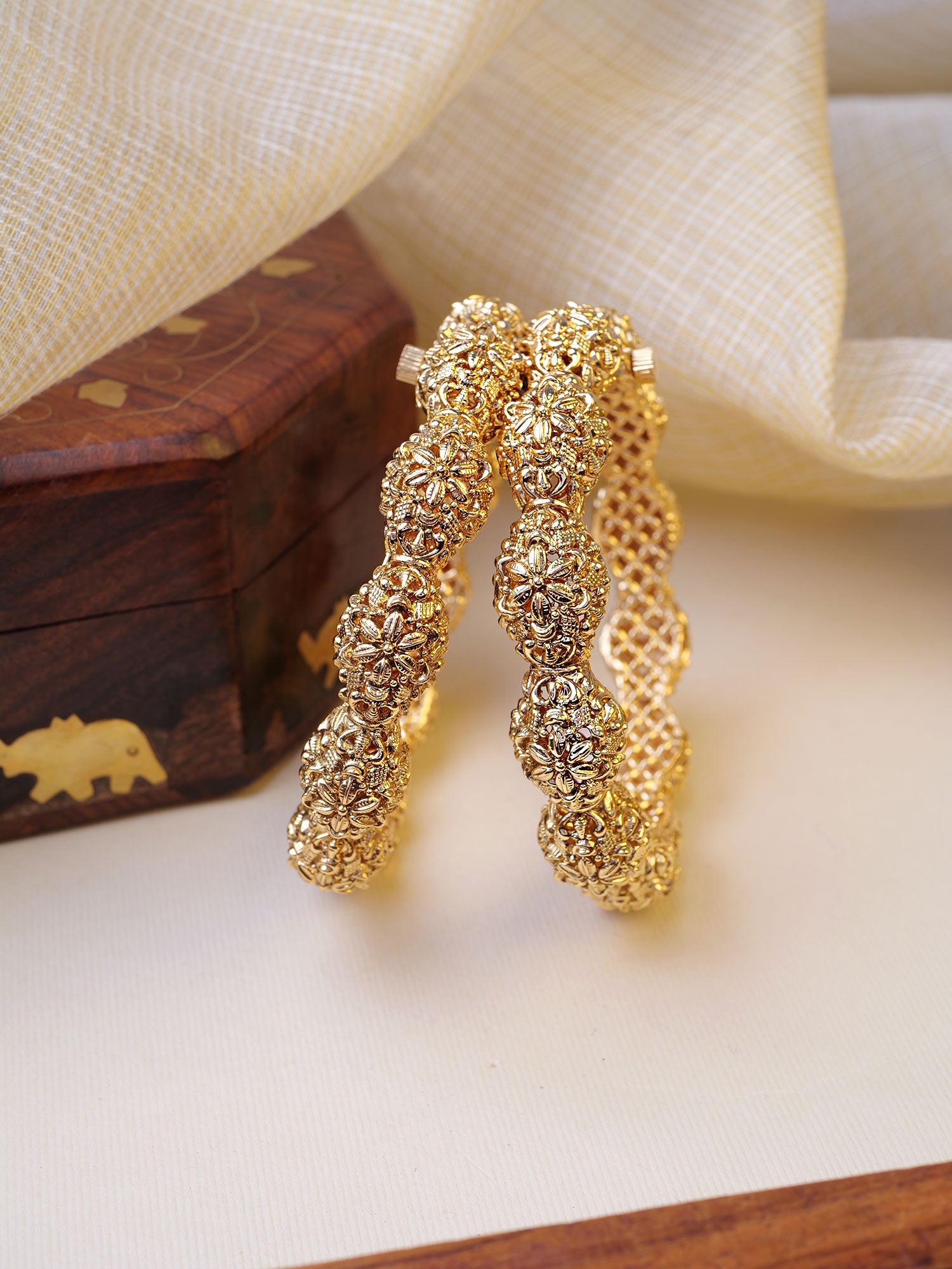 Kesarika Kada Bangles in Antique Gold