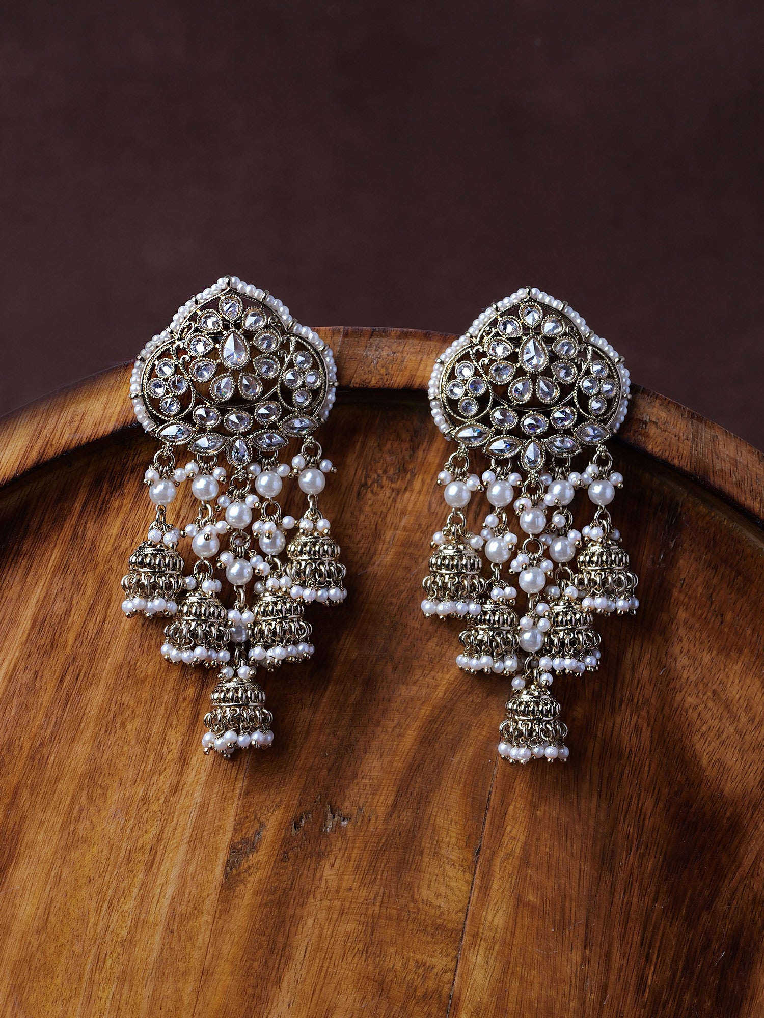 Kimaya Long Jhumka Earrings in Pearl and White