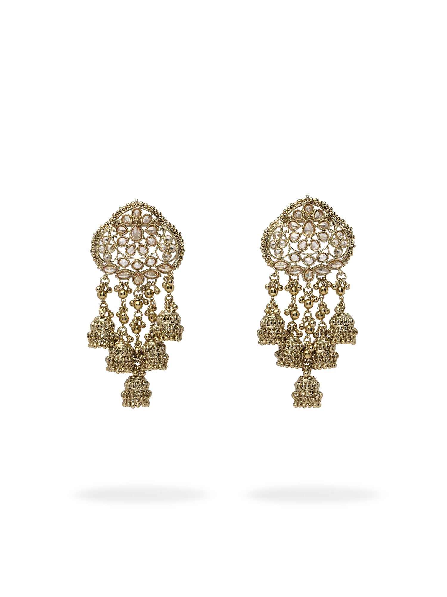 Kimaya Long Jhumka Earrings in Antique Gold