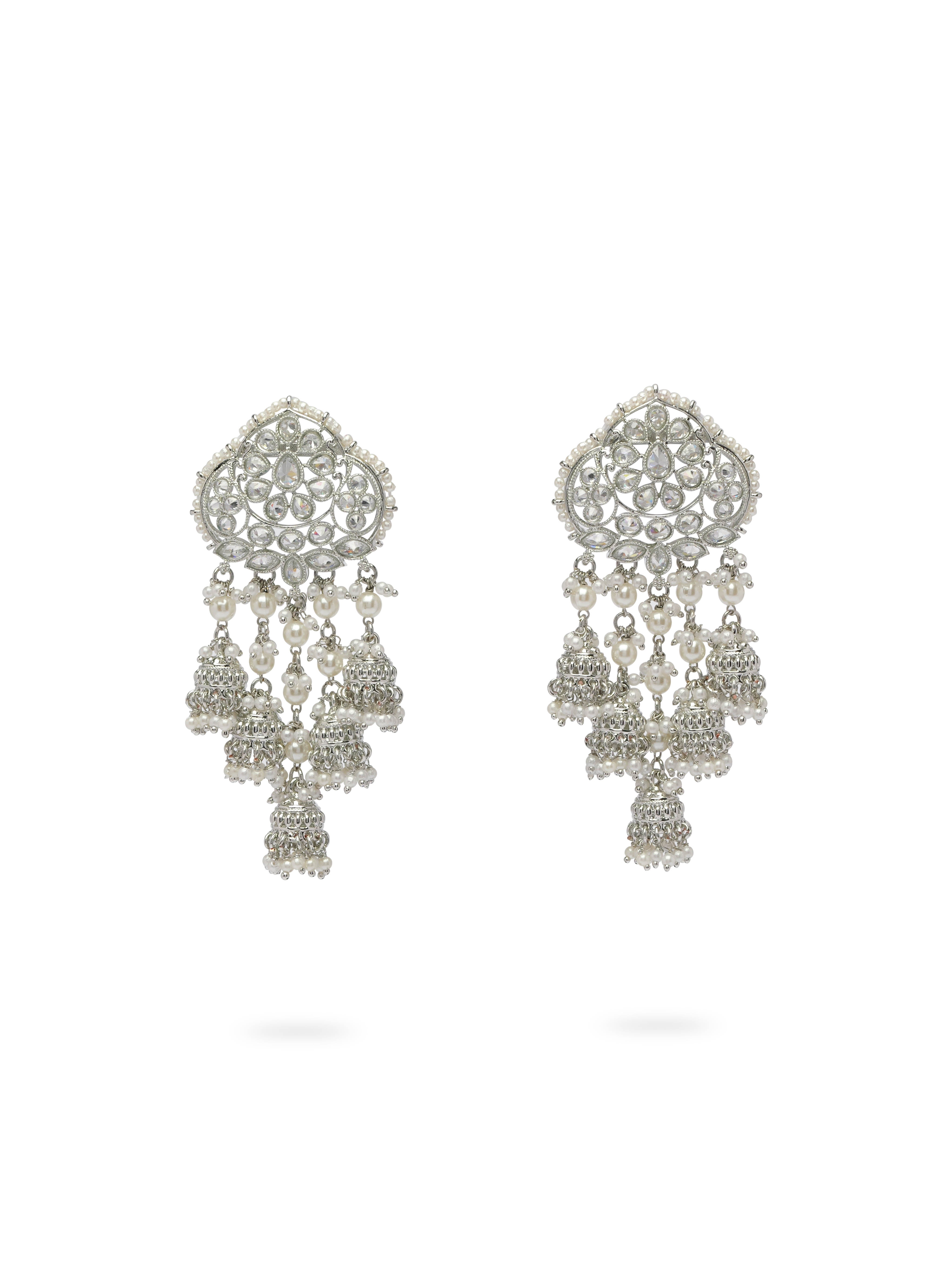 Kimaya Long Jhumka Earrings in Rhodium