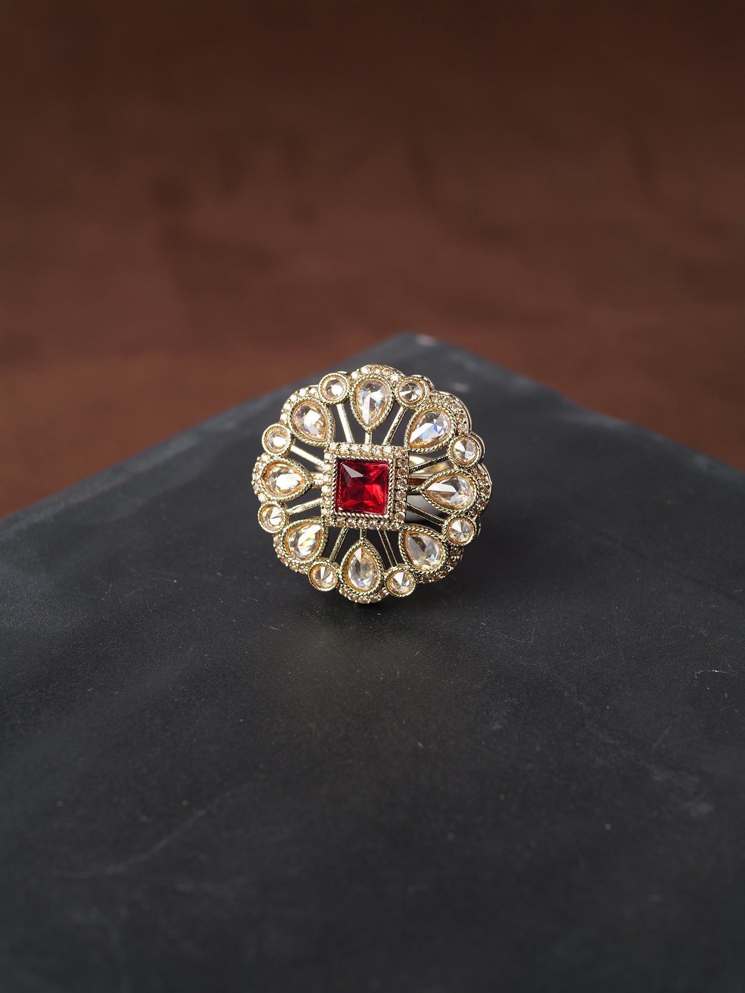 Kinjal Ring in Maroon and Antique Gold