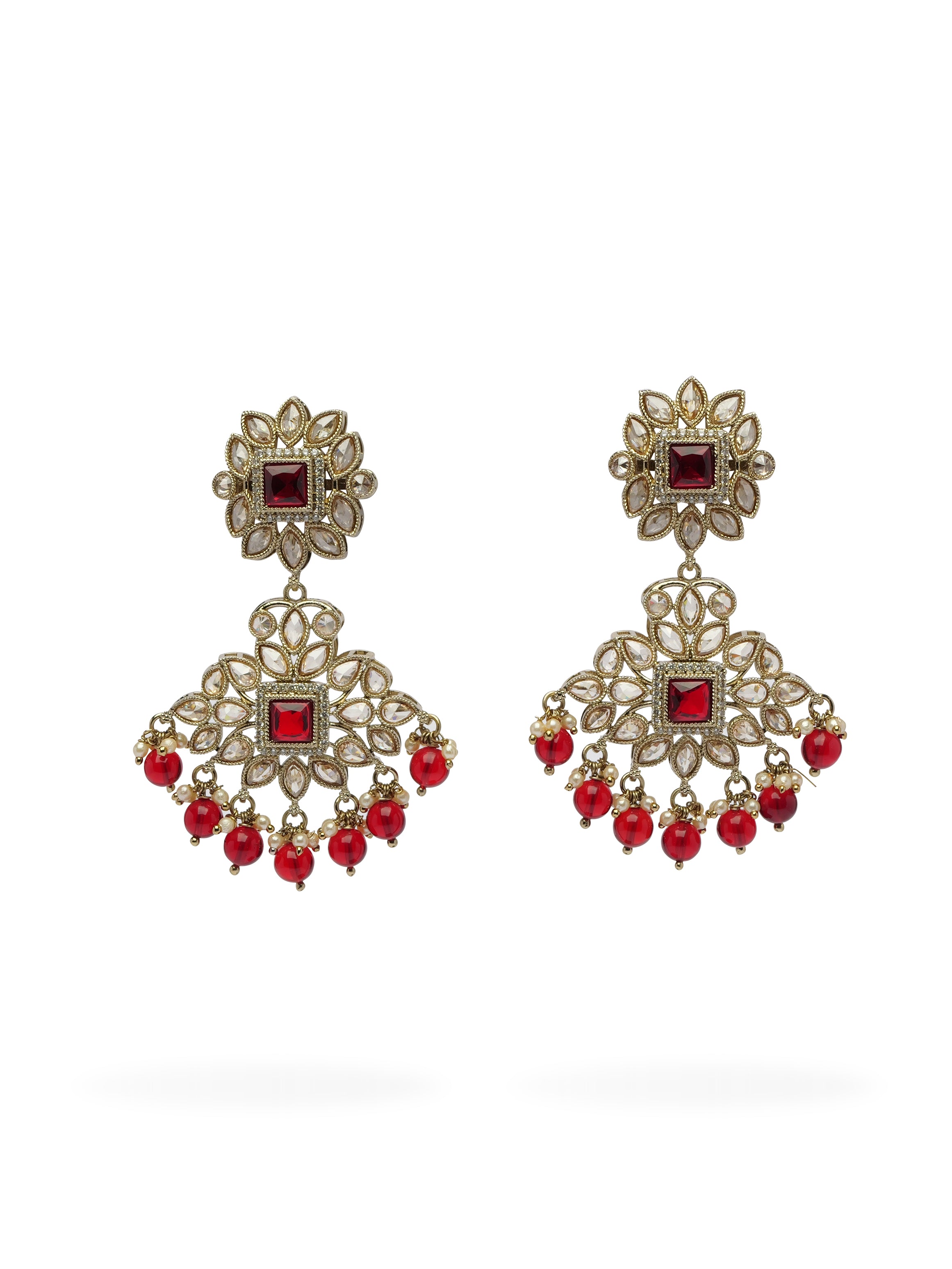 Kiyara Bridal Necklace Set in Maroon and Antique Gold