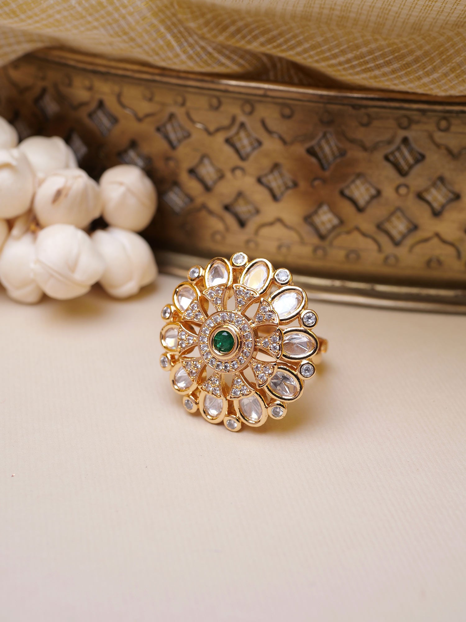 Komal Kundan Ring in Green