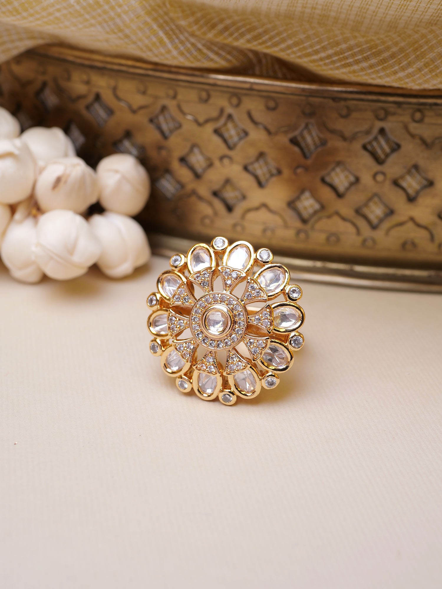 Komal Kundan Ring in White