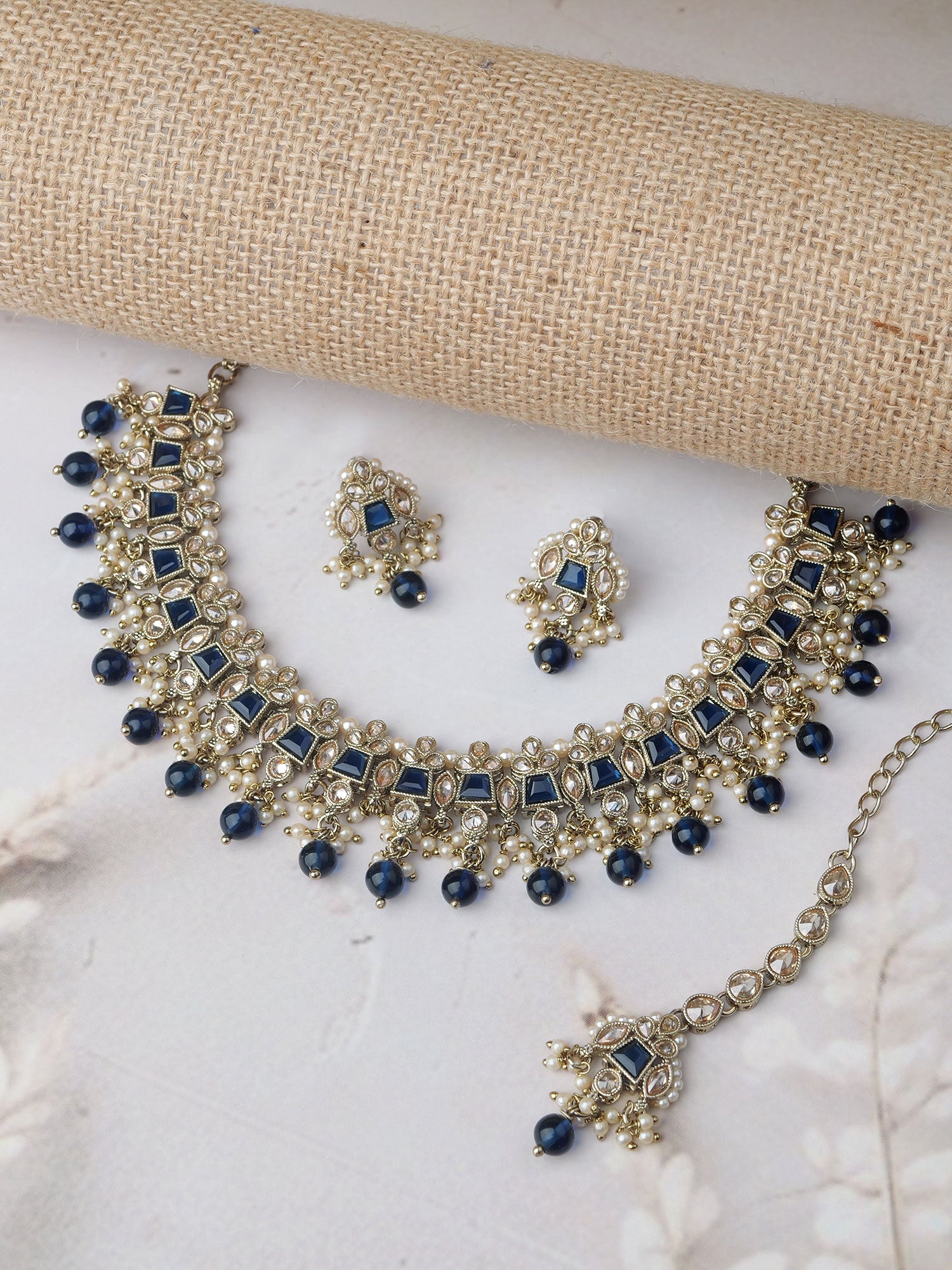 Kumari Pearl Necklace Set in Blue