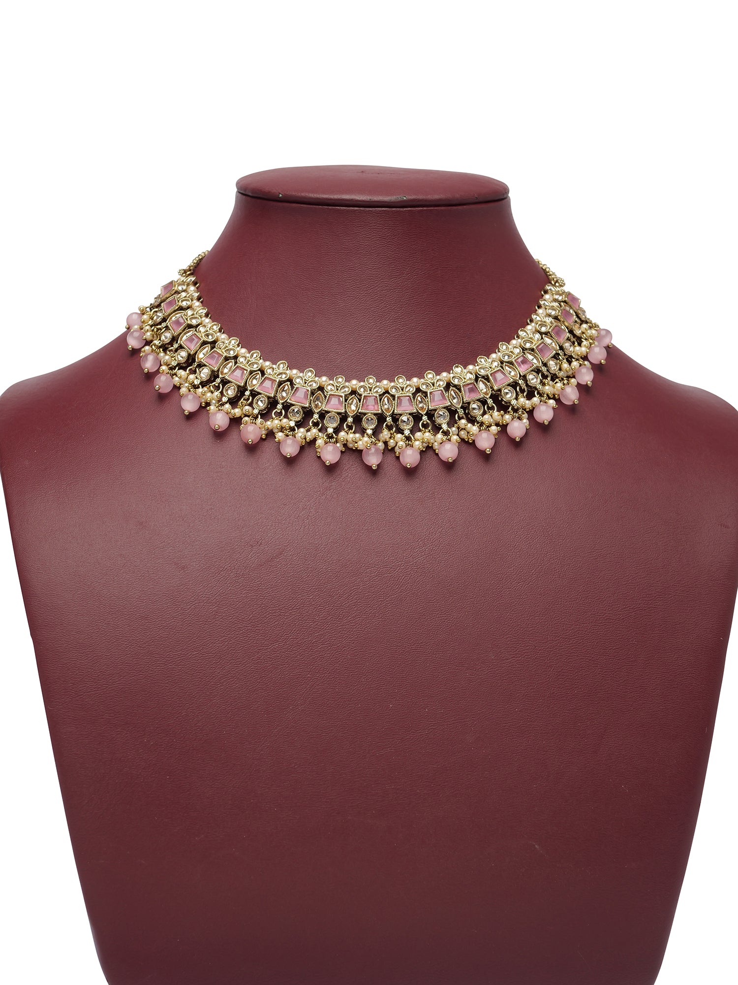 Kumari Pearl Necklace Set in Light Pink