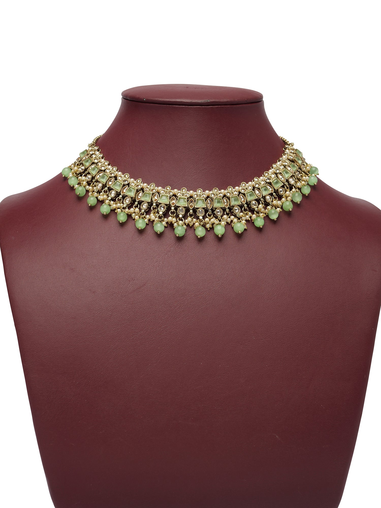 Kumari Pearl Necklace Set in Mint