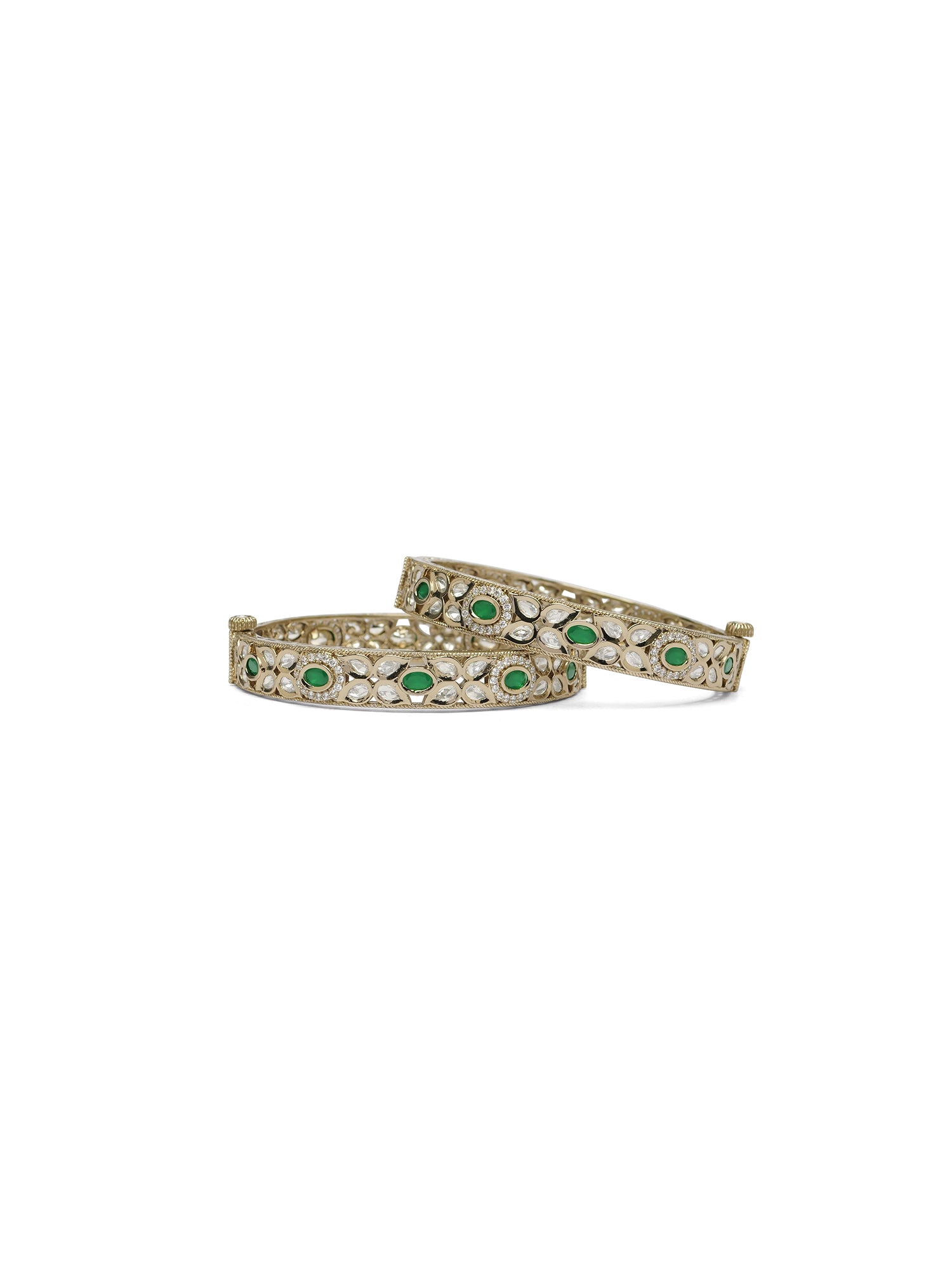 Lalitha Kundan Bangles in Green