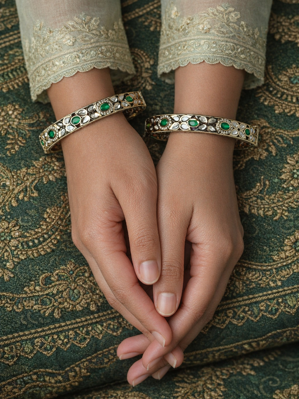 Lalitha Kundan Bangles in Green