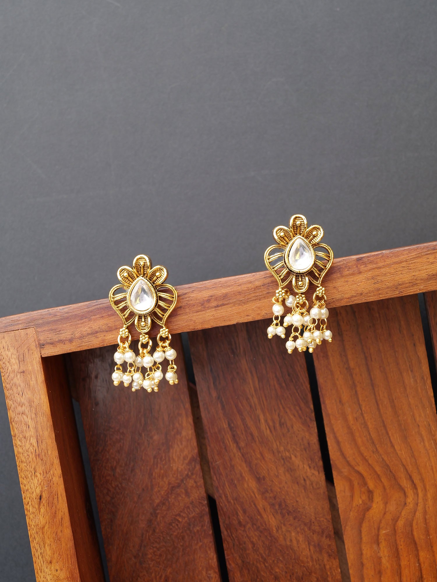 Lata Small Kundan Earrings in White