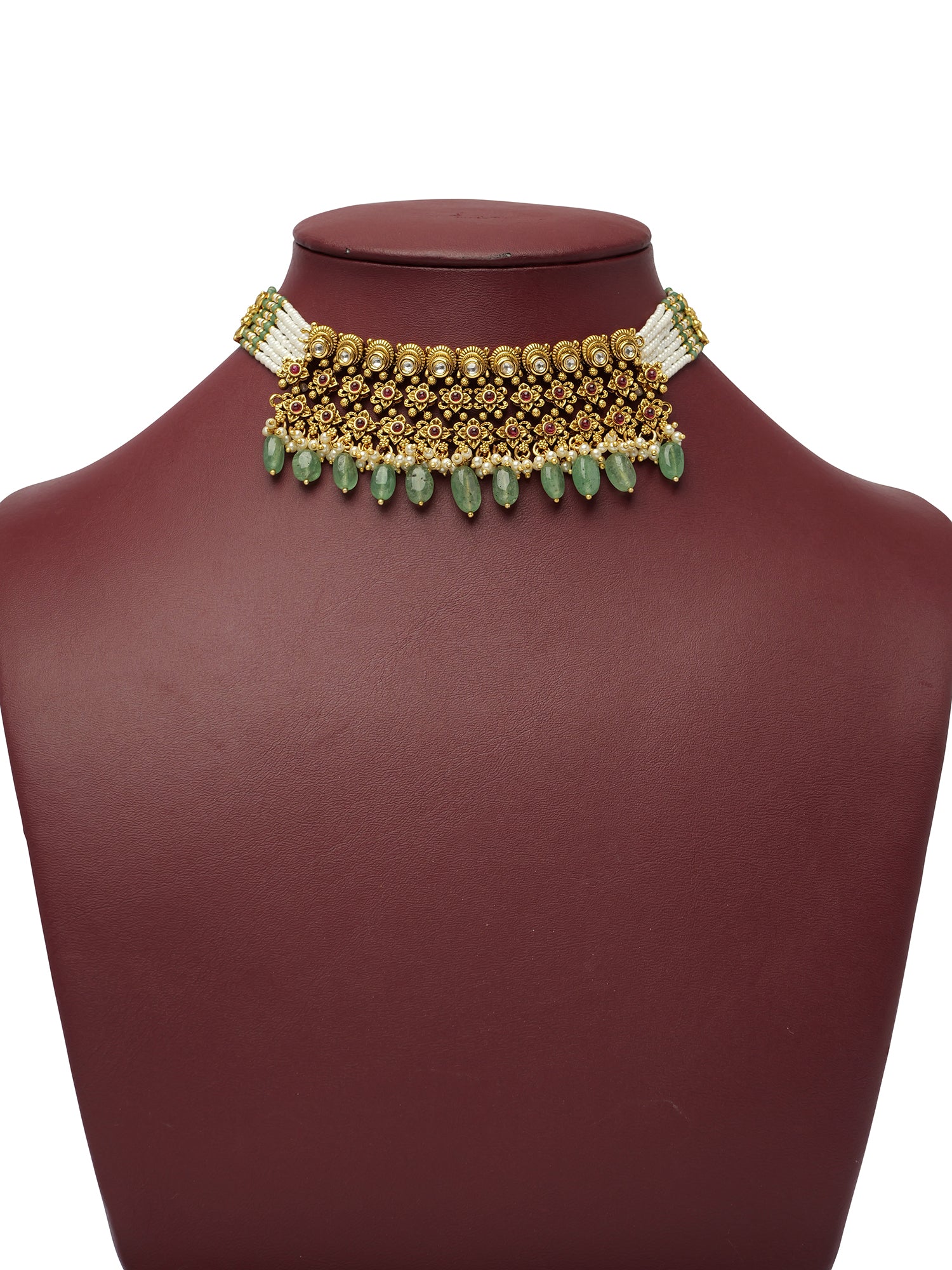 Latika Necklace Set in Ruby and Mint