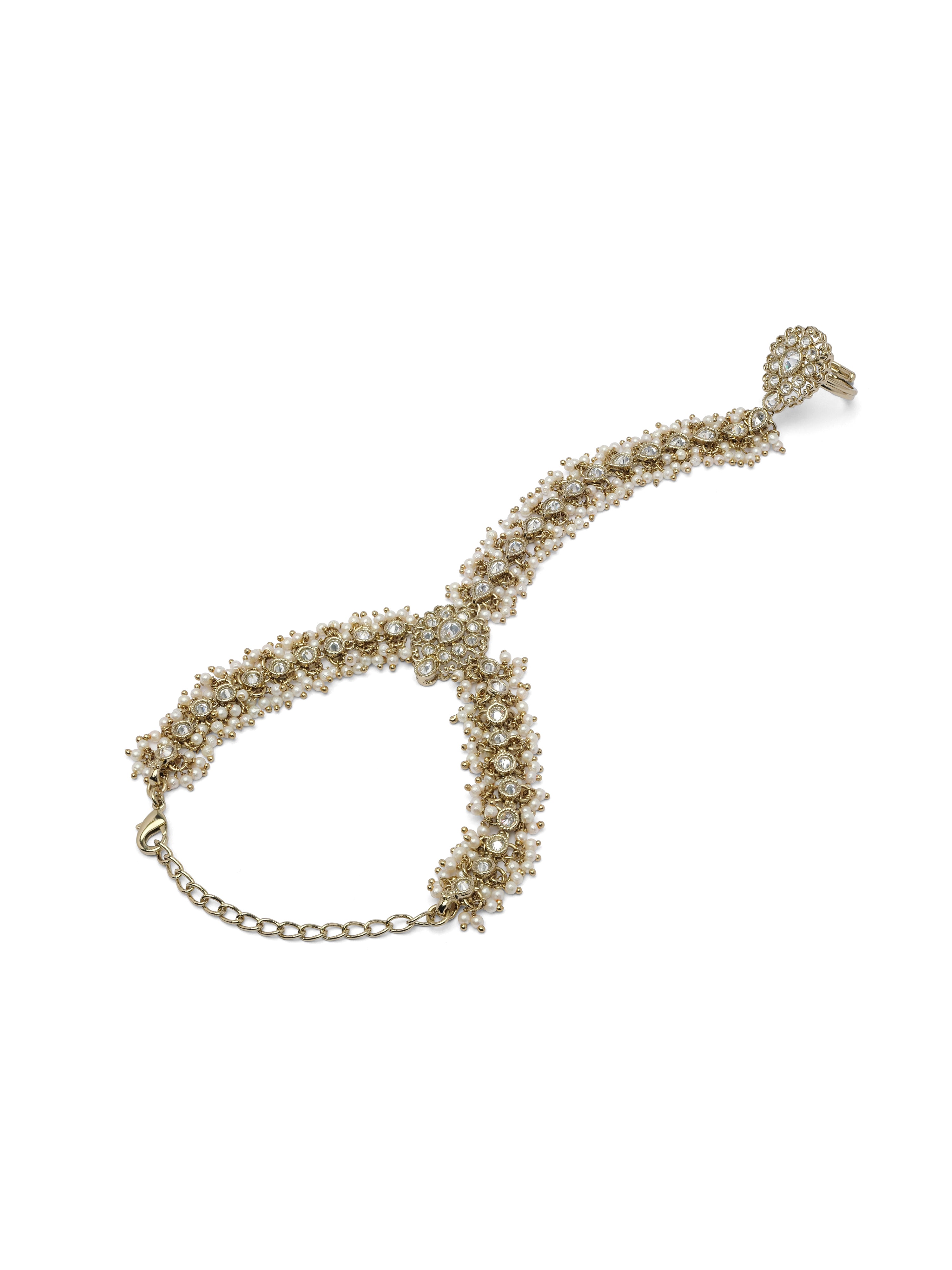 Lavani Hand Chain in Pearl and White