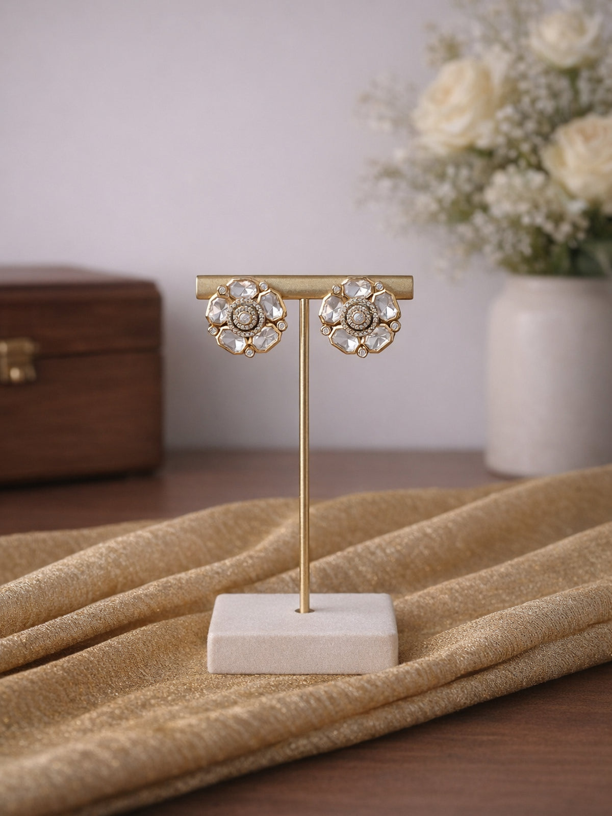 Lavanya Kundan Studs in White 