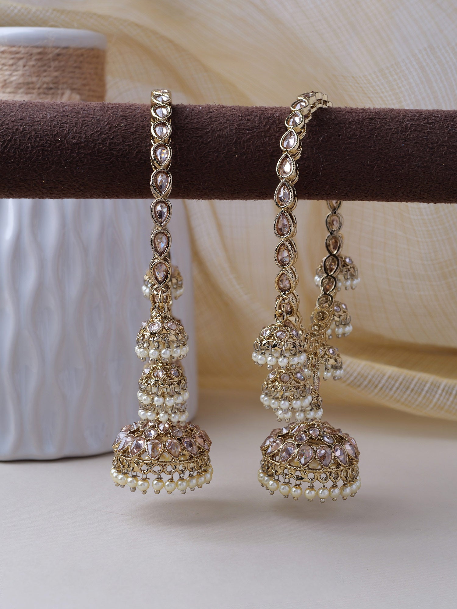 Lavya Jhumka Bangles in Pearl and Antique Gold