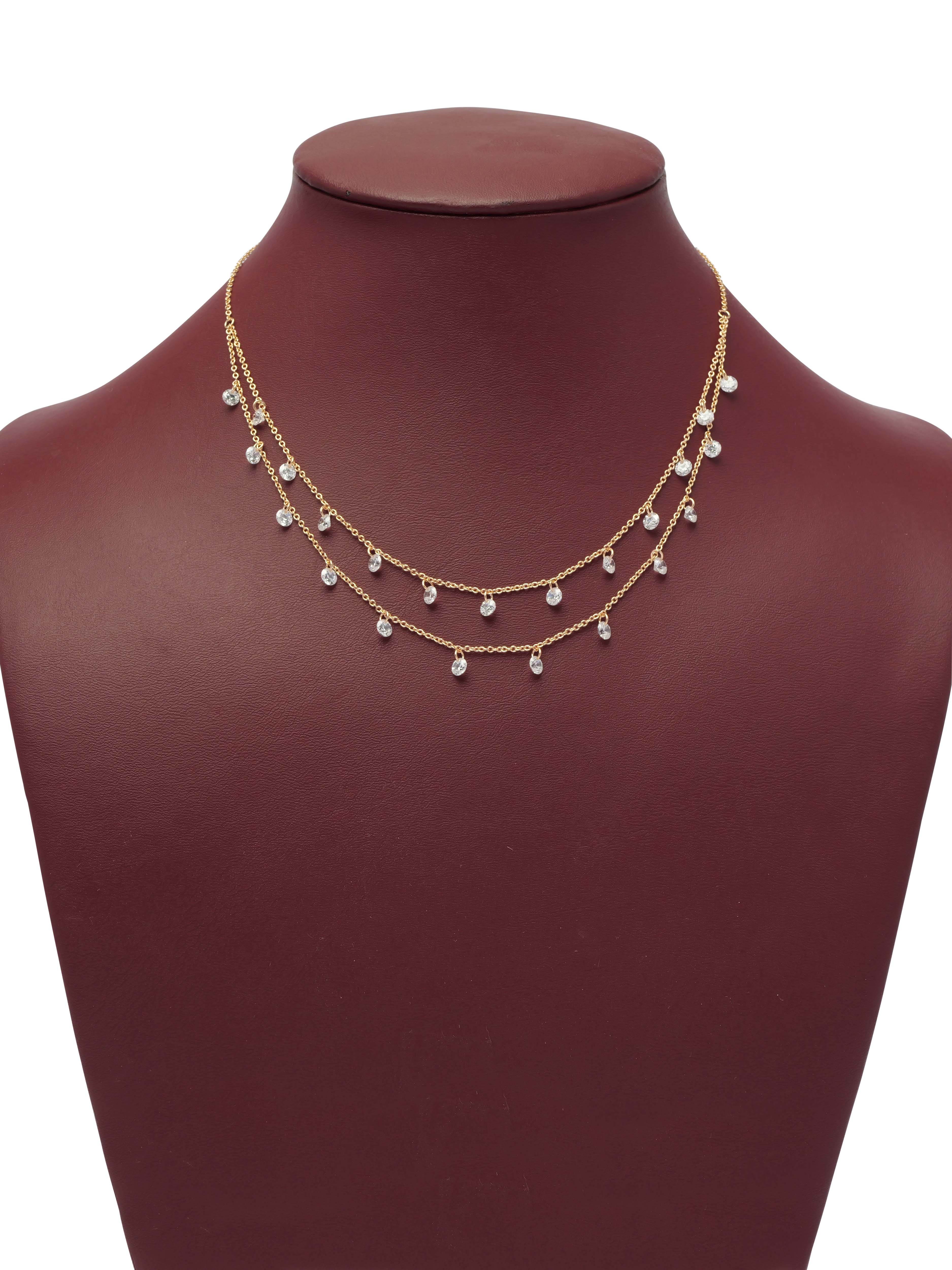 Layered Cubic Zirconia Droplet Necklace in Gold