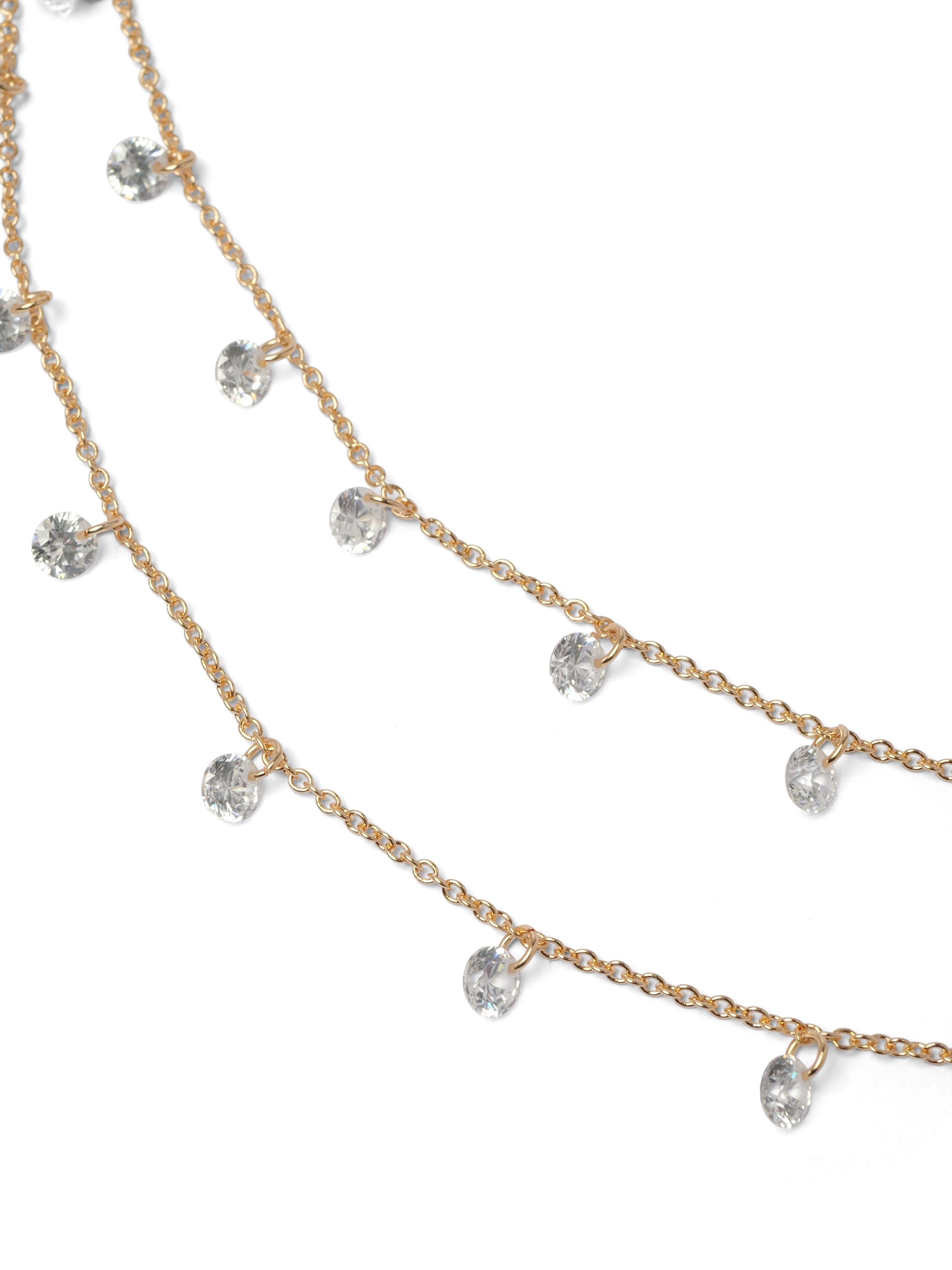 Layered Cubic Zirconia Droplet Necklace in Gold