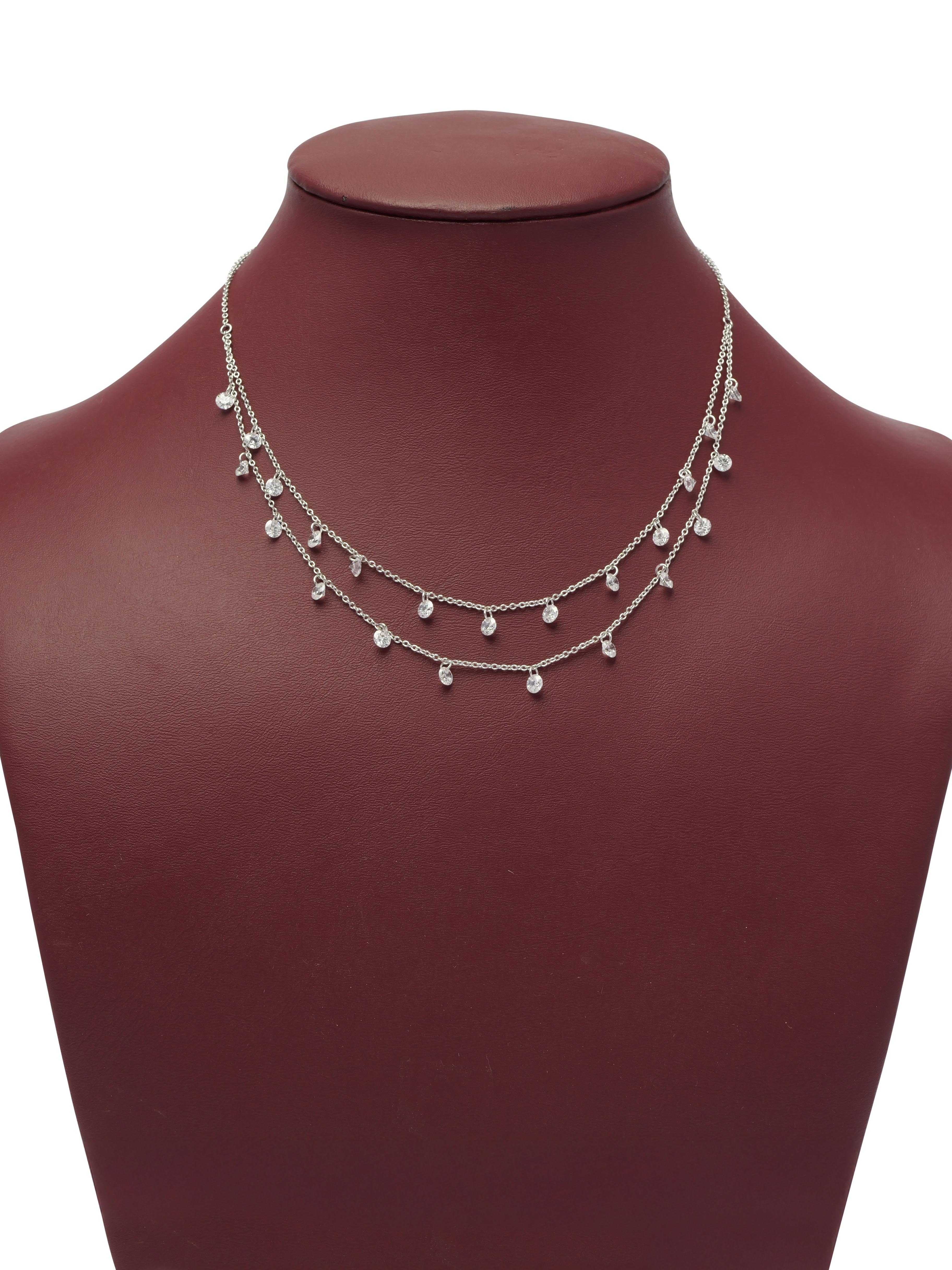 Layered Cubic Zirconia Droplet Necklace in Rhodium