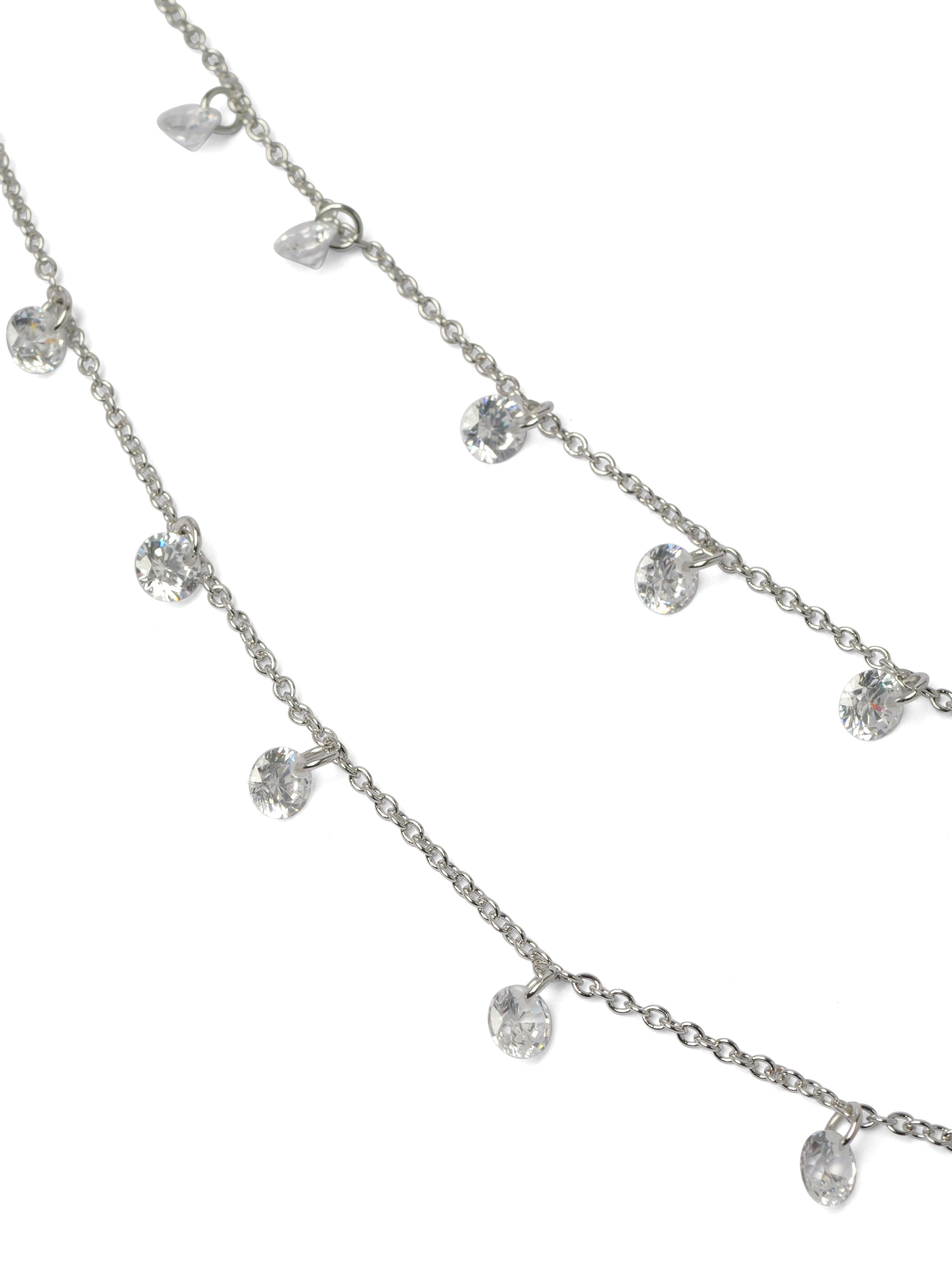 Layered Cubic Zirconia Droplet Necklace in Rhodium