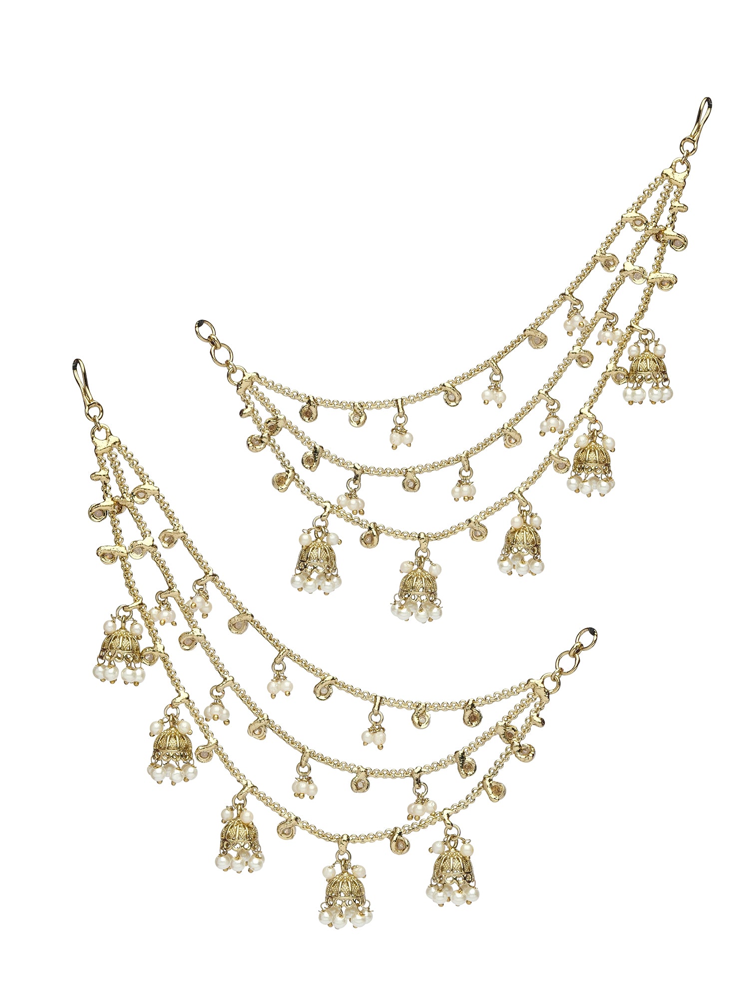 Layered Jhumka Ear Chains in Pearl and Champagne