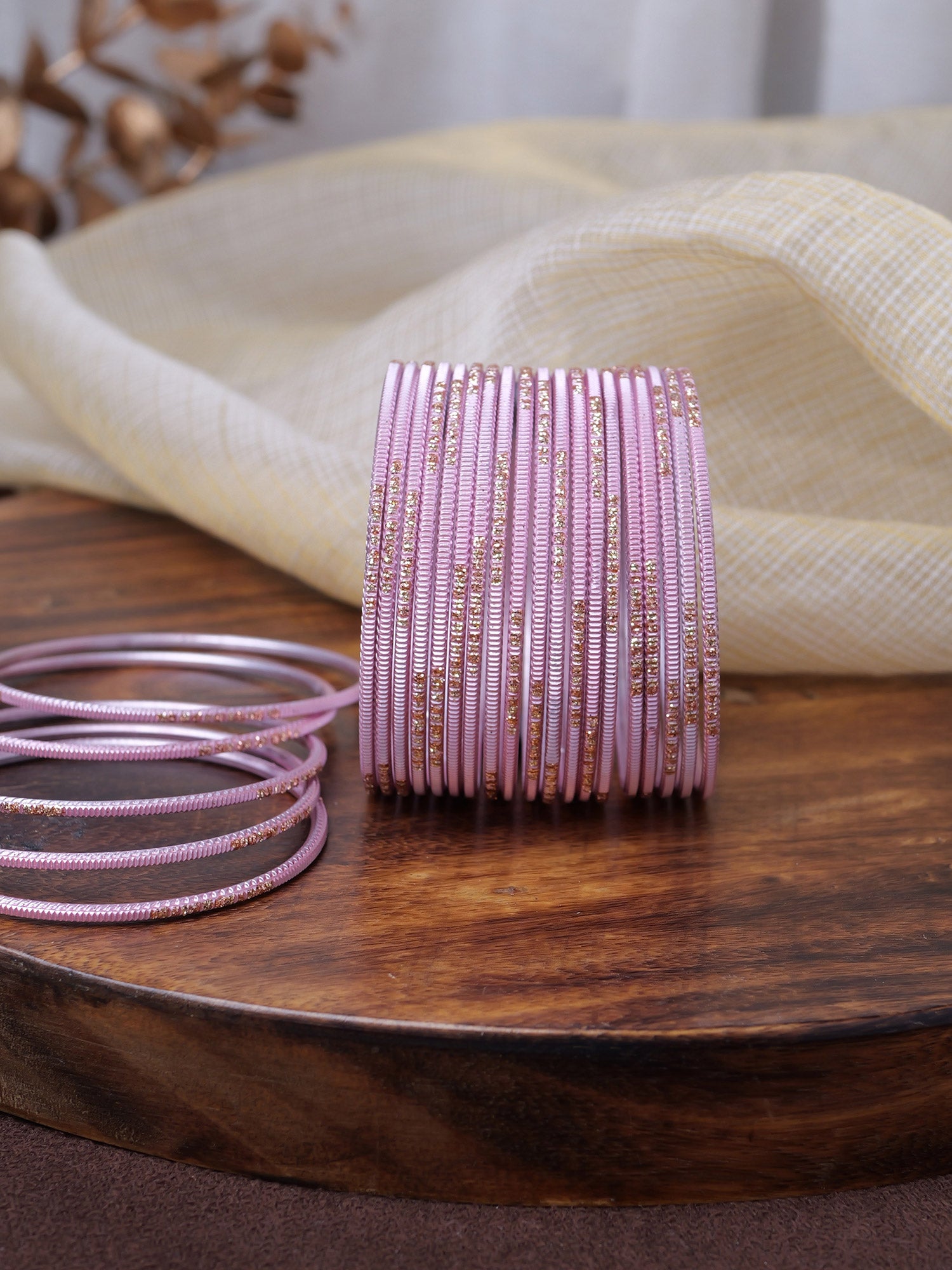 Light Pink Glitter Etched Bangles