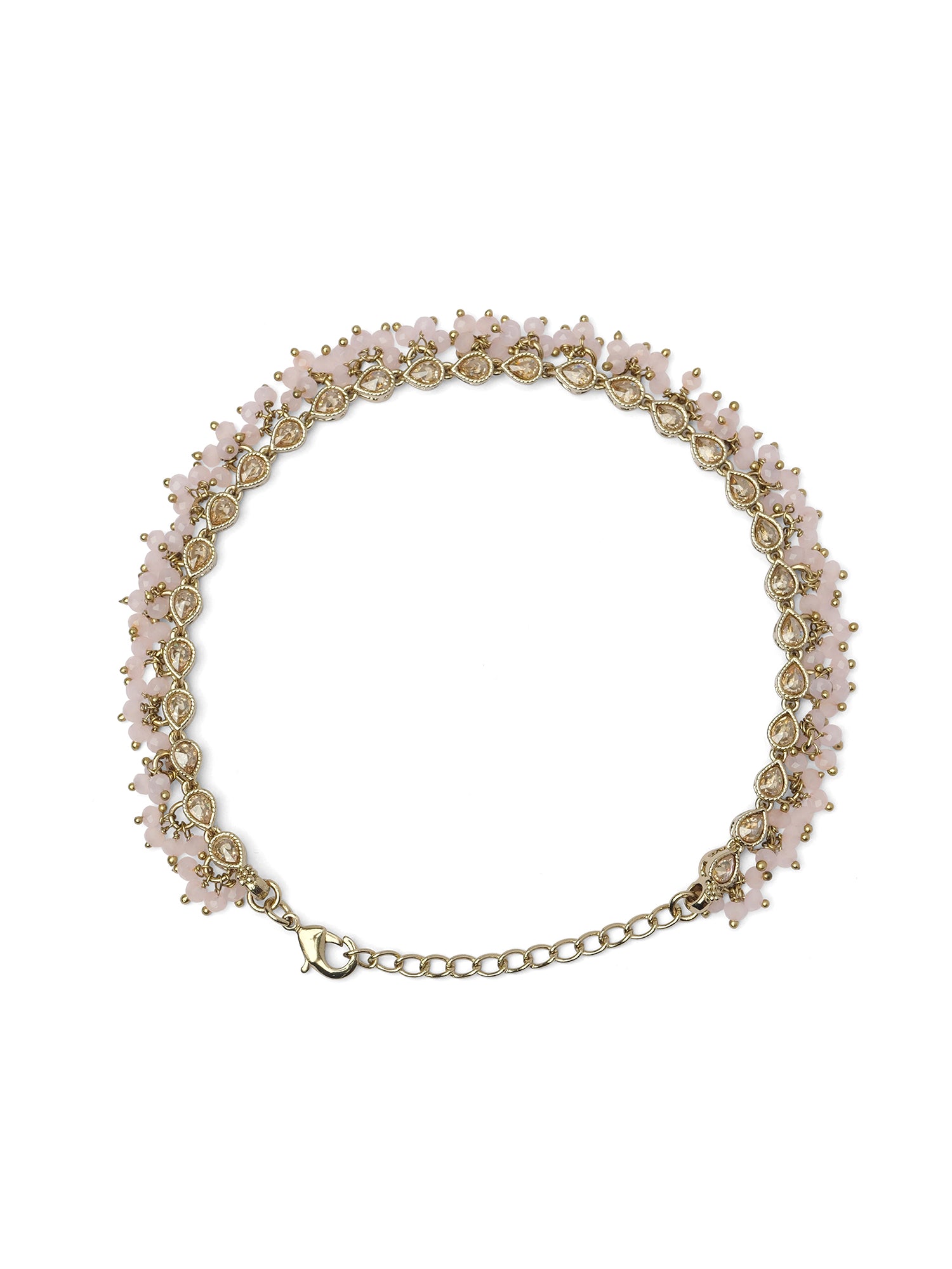 Light Pink Cluster Anklet in Antique Gold