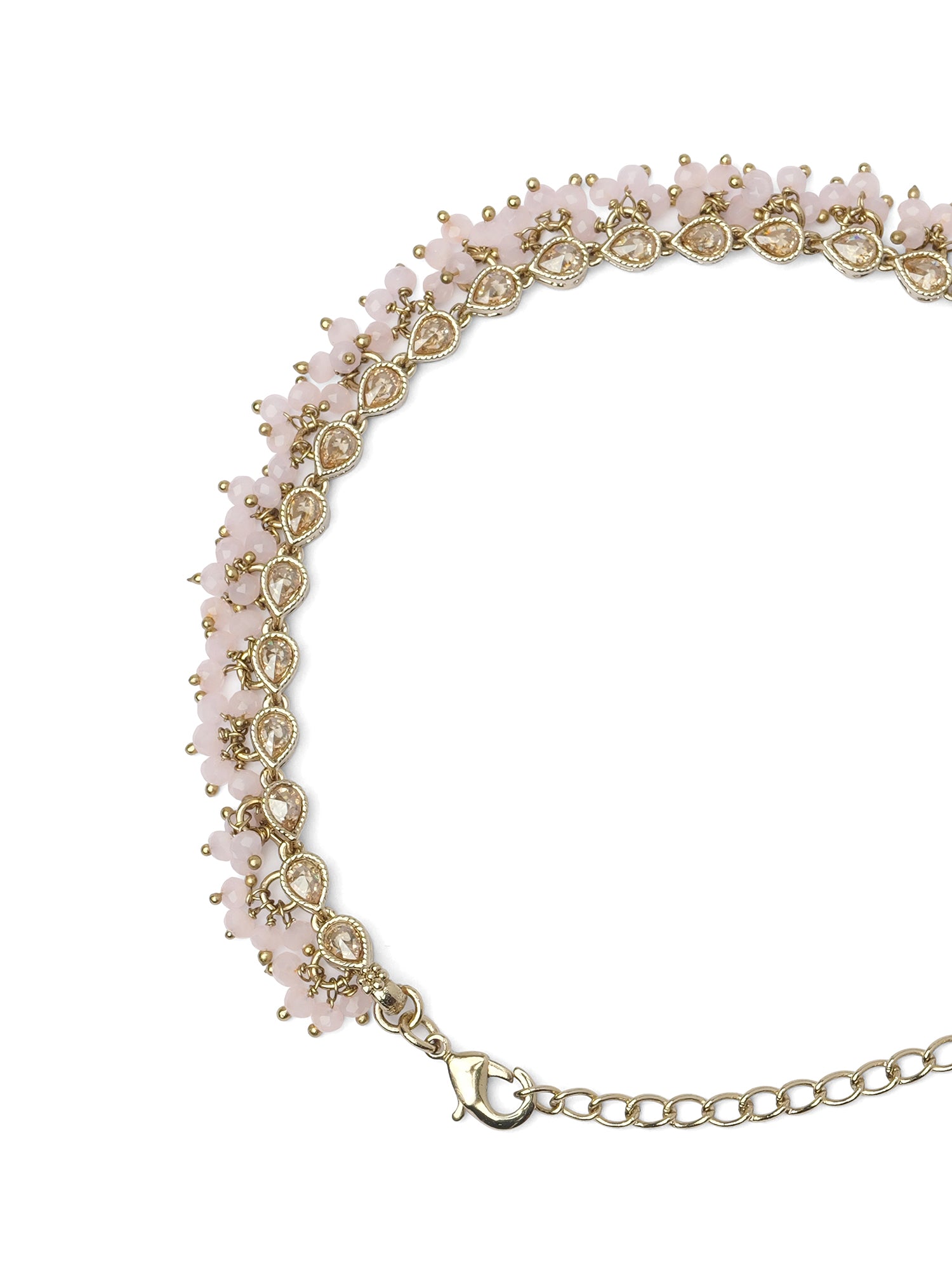 Light Pink Cluster Anklet in Antique Gold