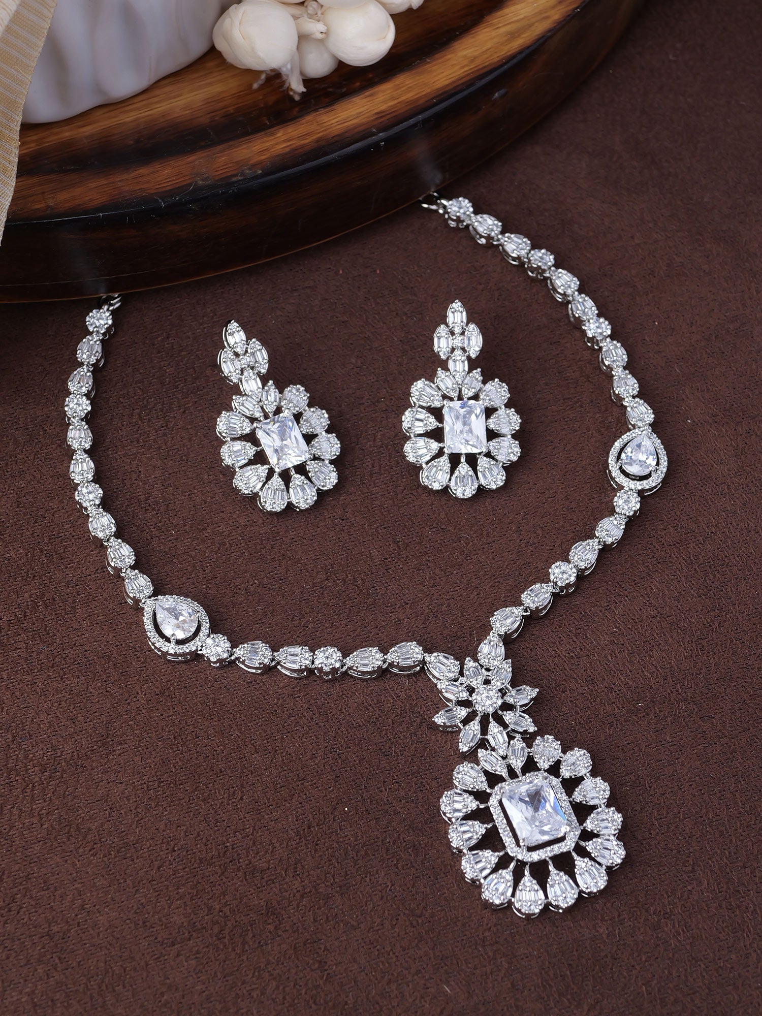 Liora Cubic Zirconia Necklace Set in Rhodium