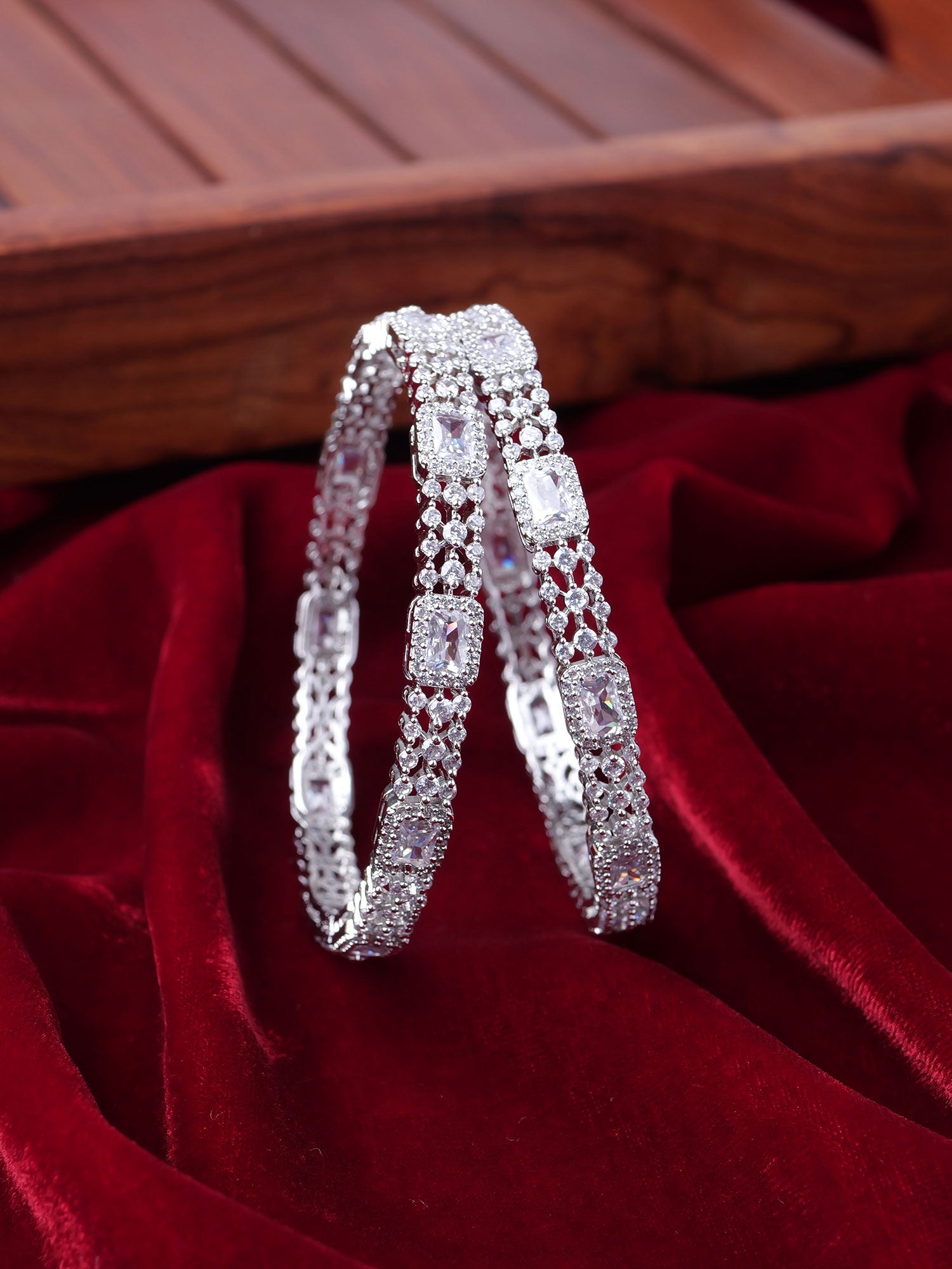 Lira Cubic Zirconia Kada Bangles in Rhodium