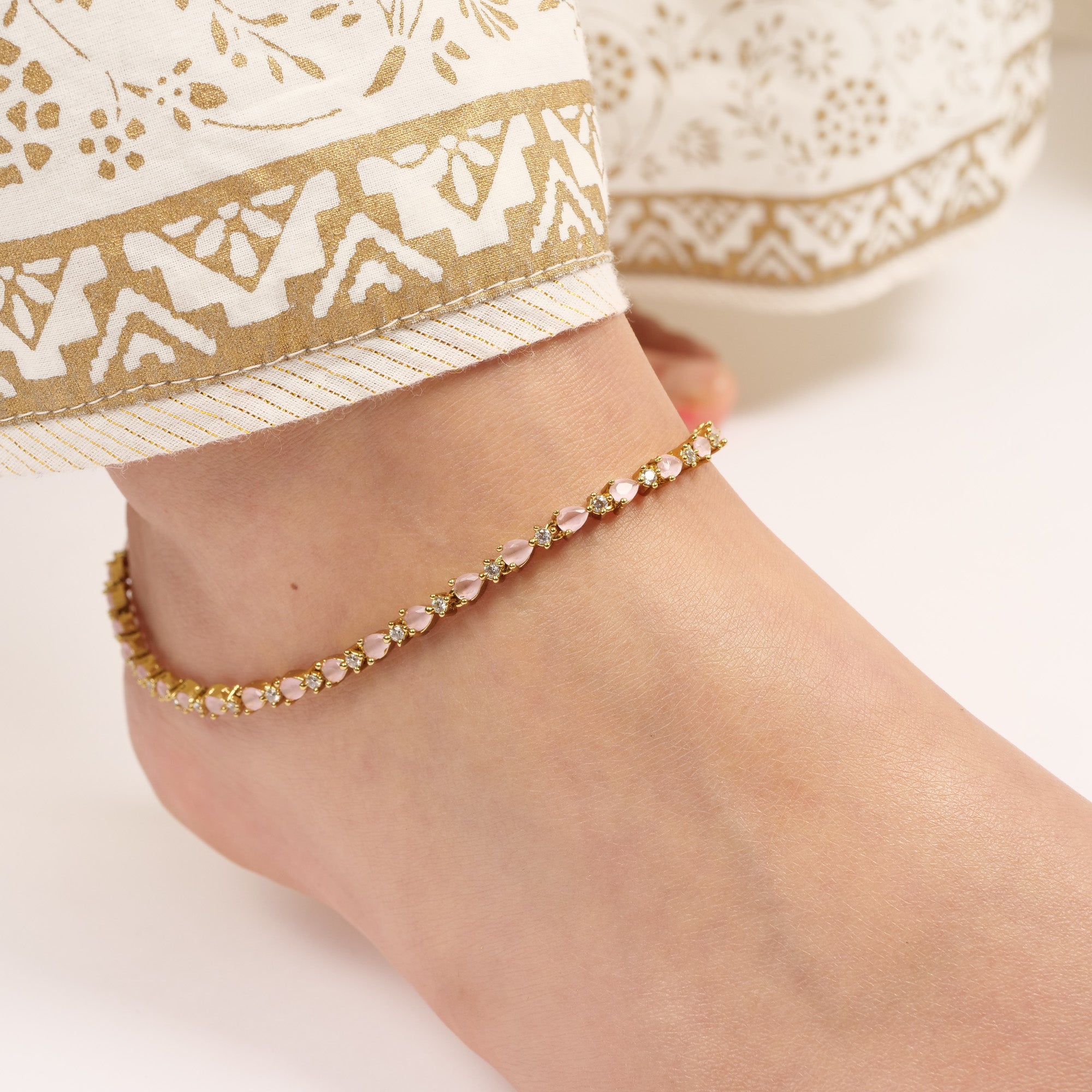 Lucia Cubic Zirconia Anklet in Light Pink