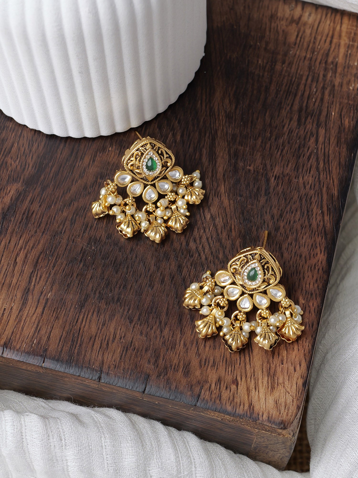 Maaya Stud Drop Earrings in Green