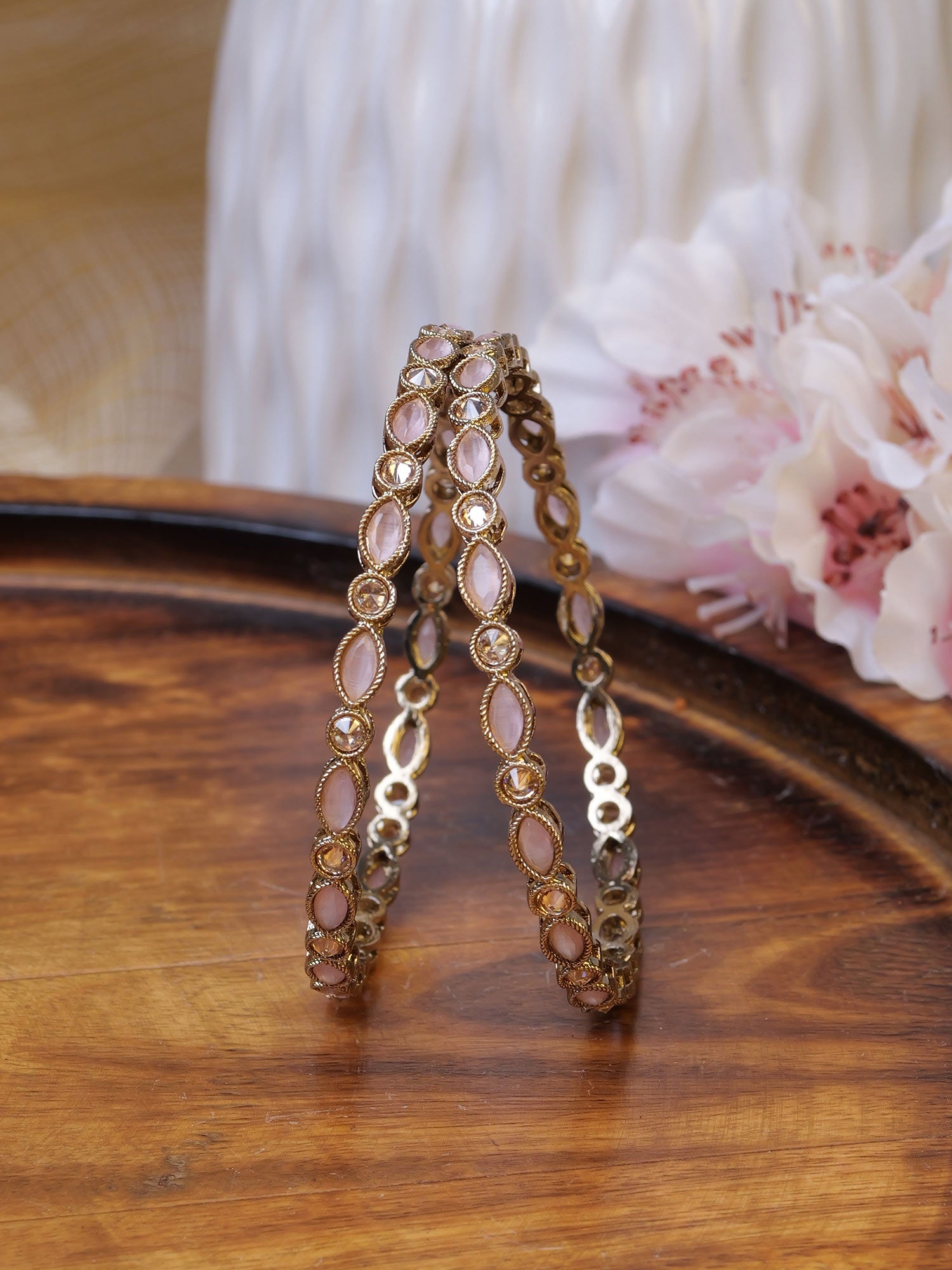 Mahira Crystal Bangles in Light Pink