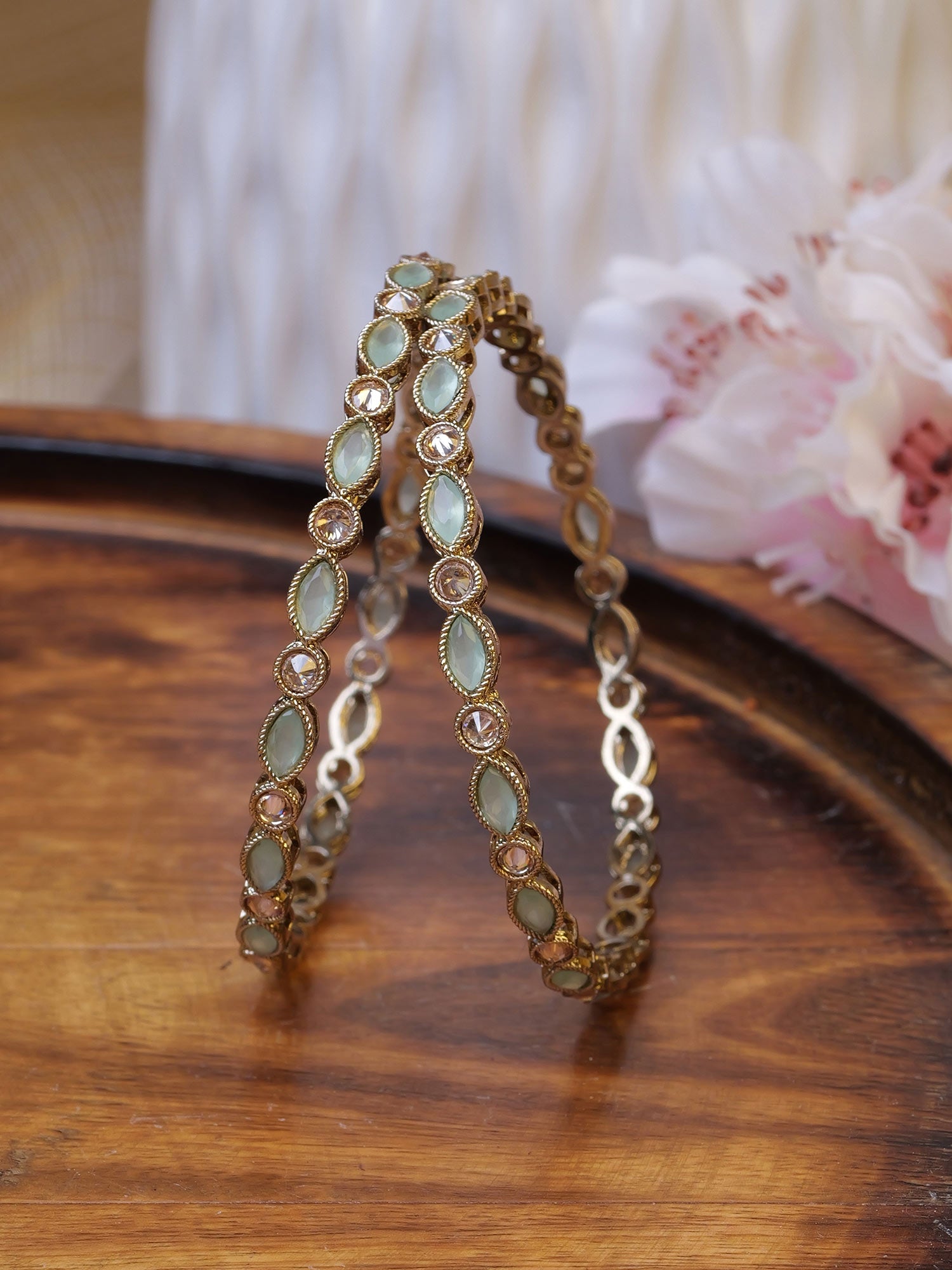 Mahira Crystal Bangles in Mint