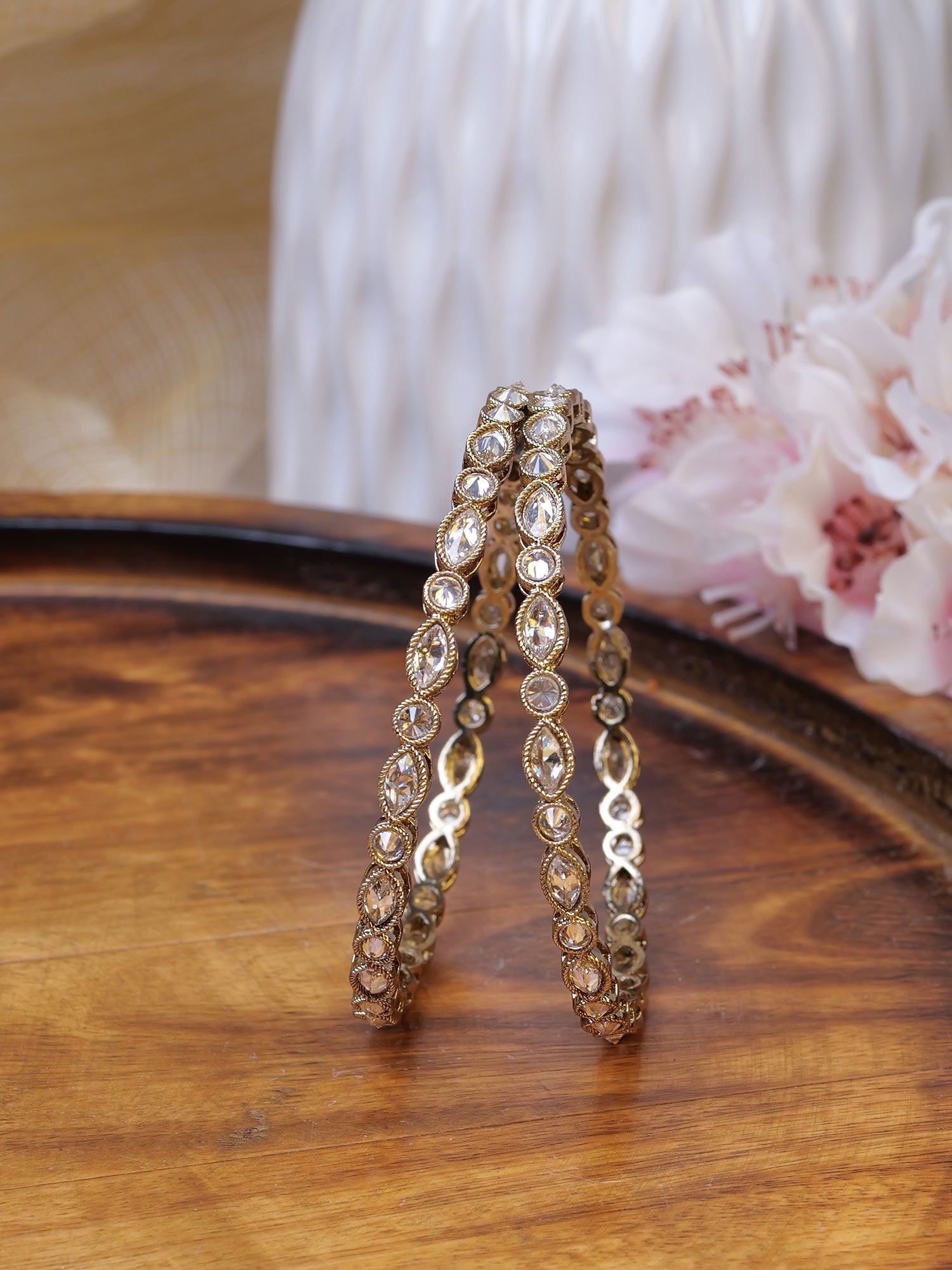 Mahira Crystal Bangles in White