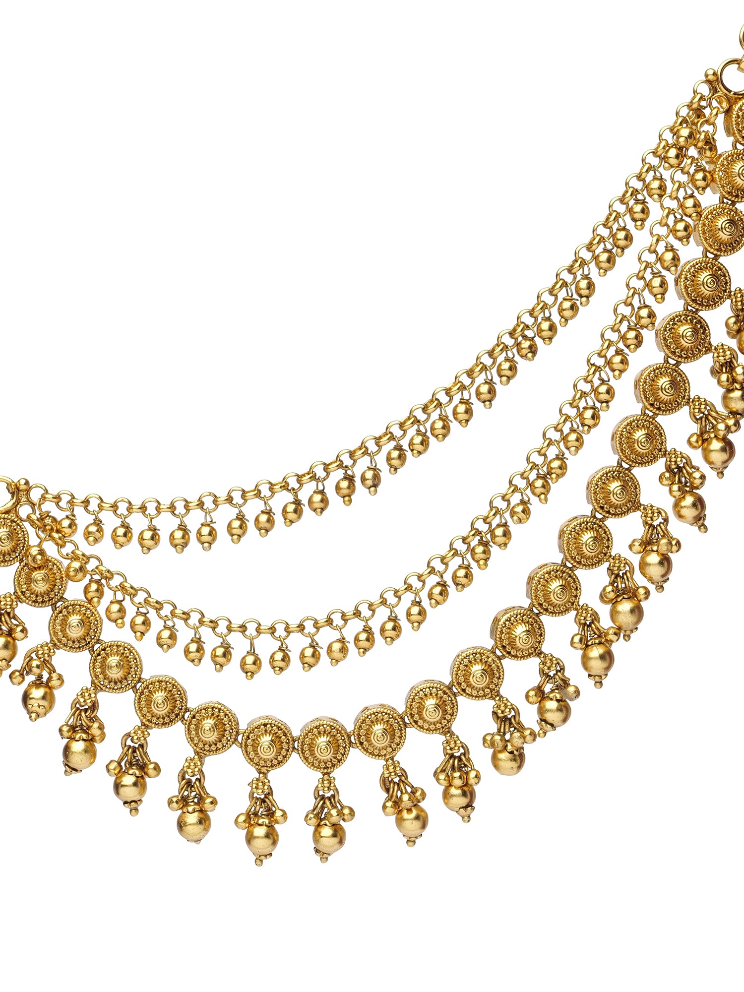 Malini Layered Ear Chains in Gold Bead