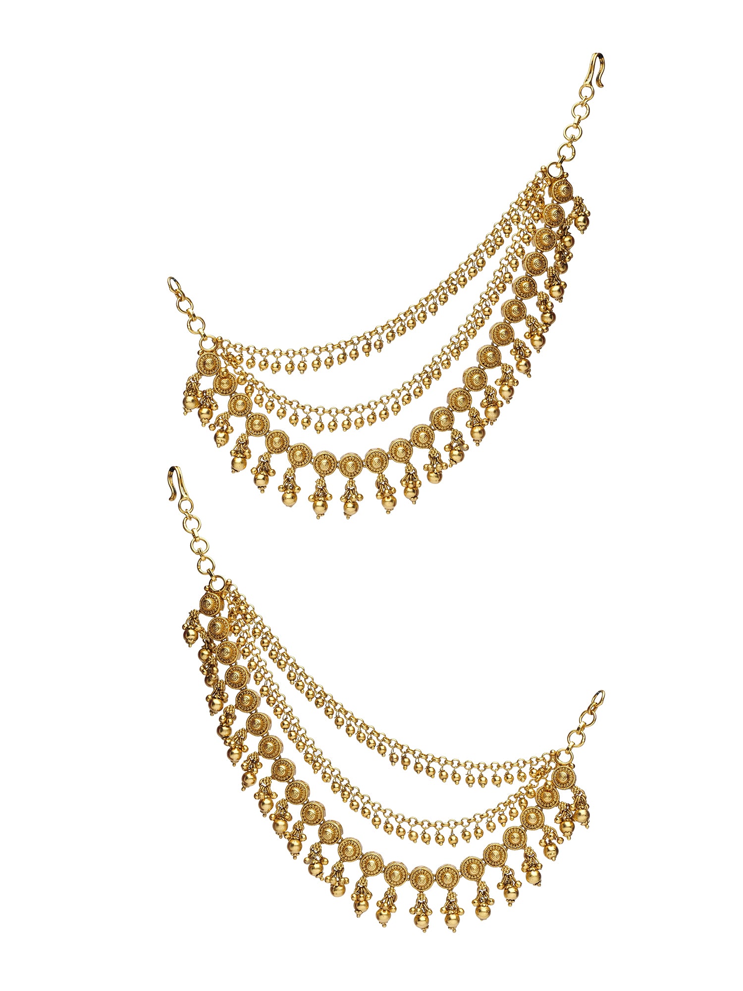 Malini Layered Ear Chains in Gold Bead