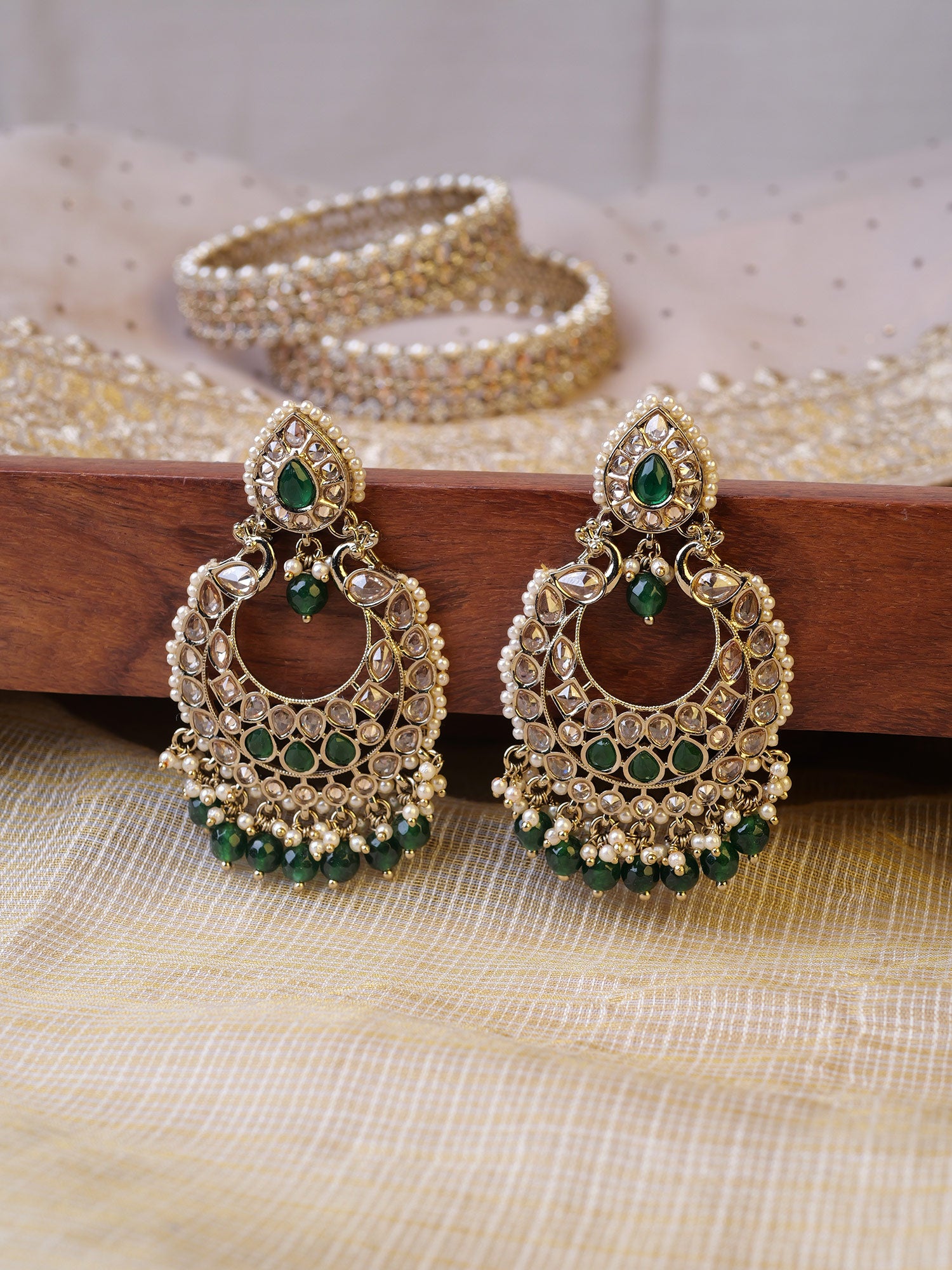 Manika Chandbali Pearl Earrings in Green