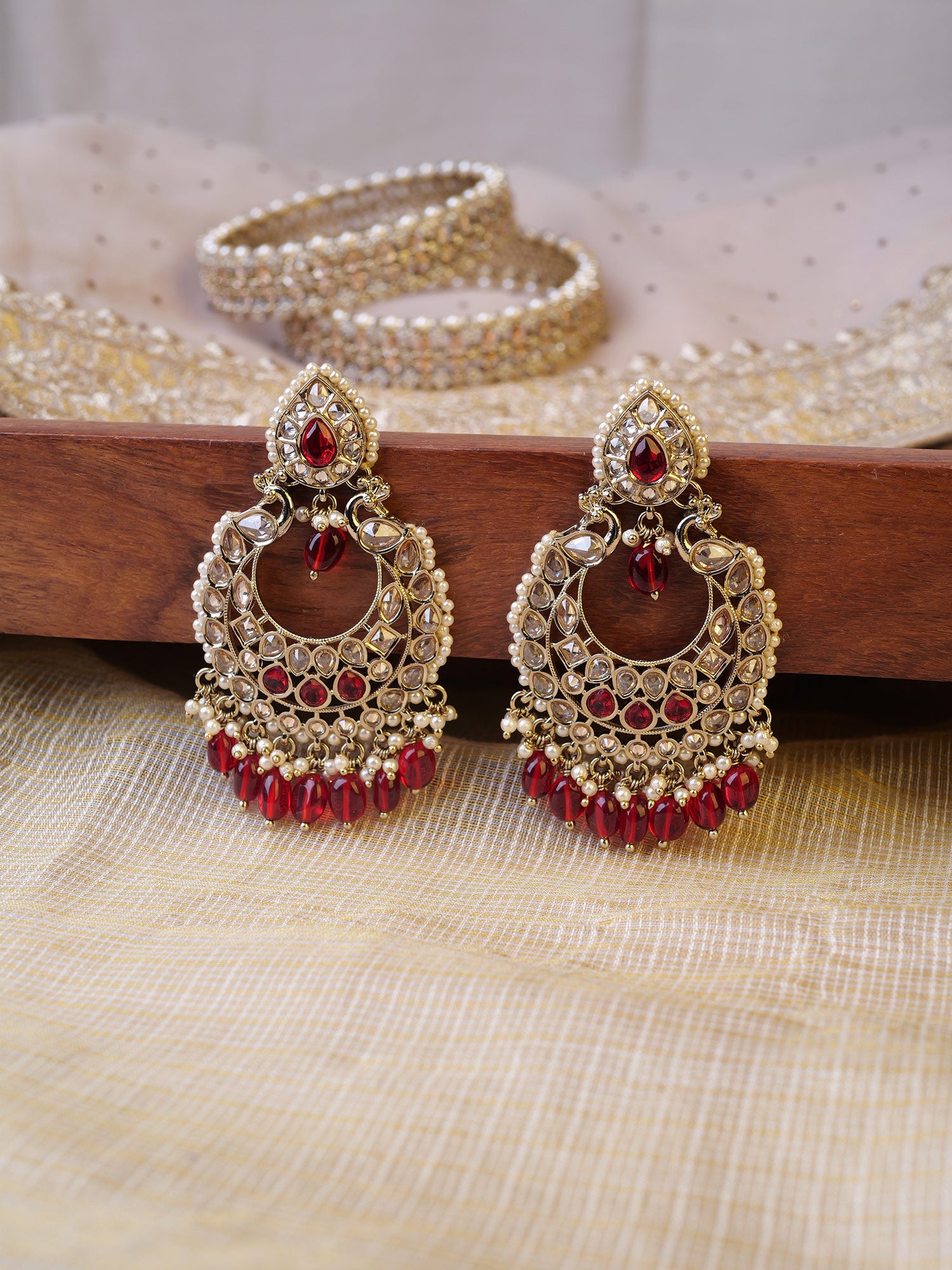 Manika Chandbali Pearl Earrings in Maroon