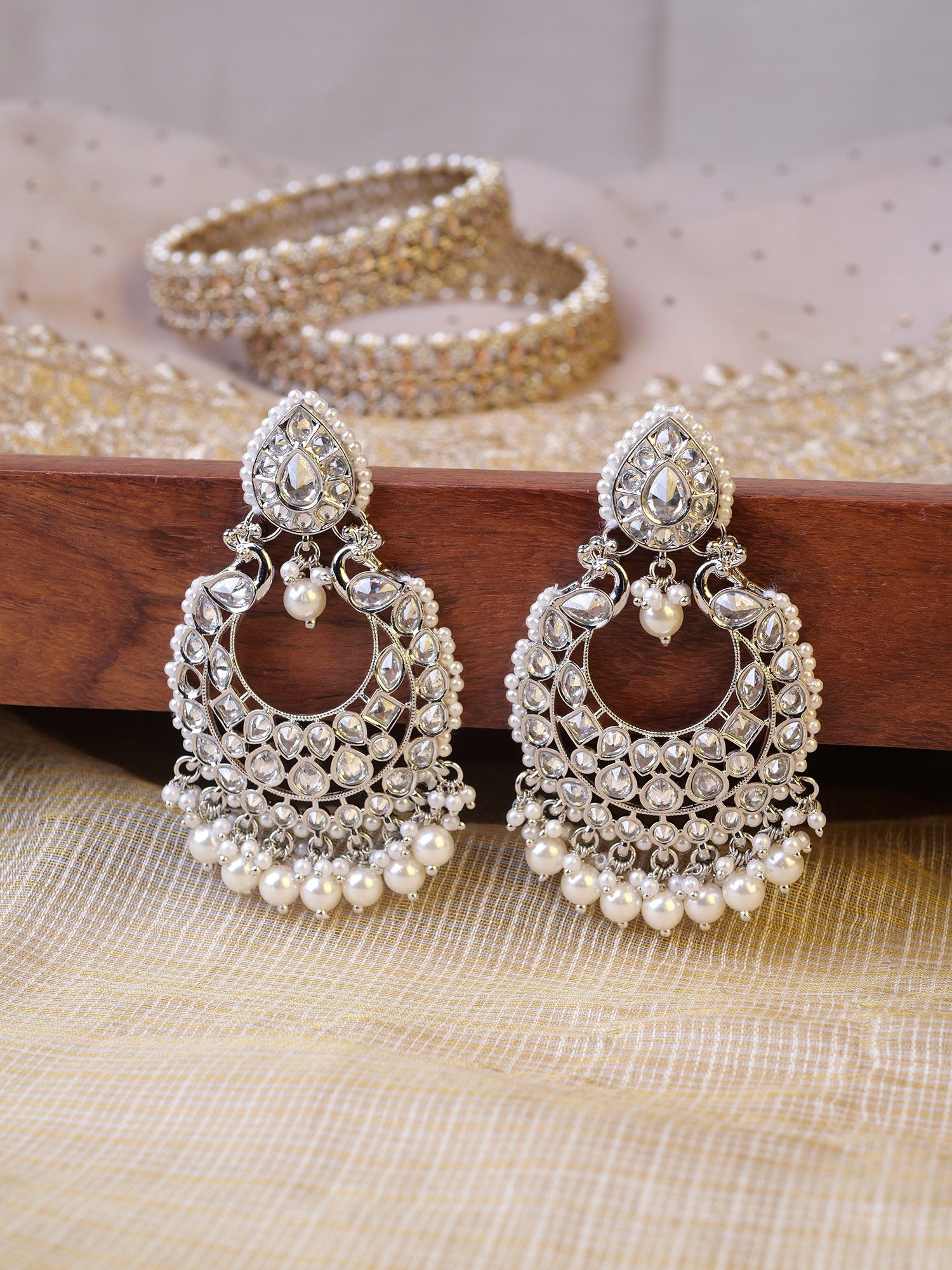 Manika Chandbali Pearl Earrings in Rhodium