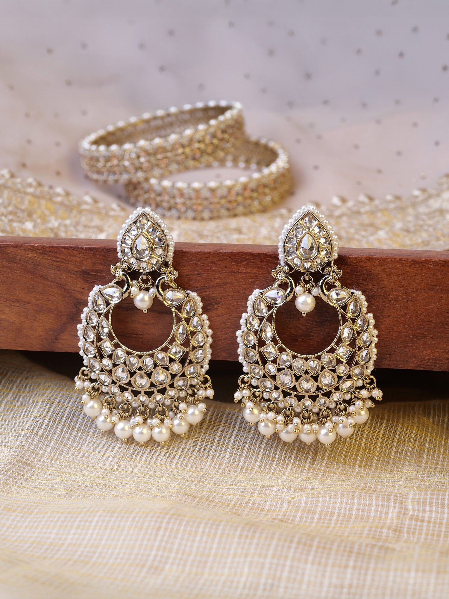 Manika Chandbali Pearl Earrings in White