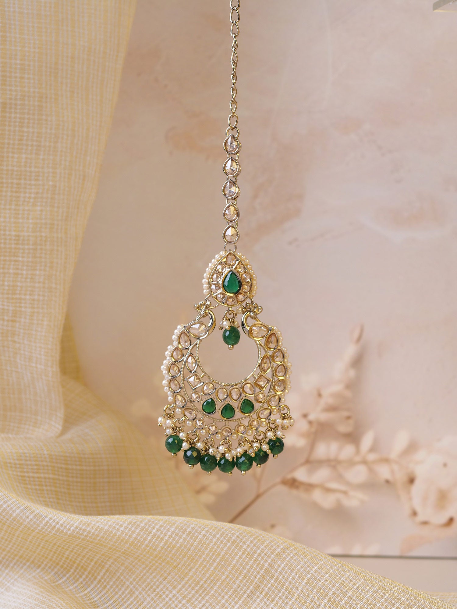 Manika Pearl Maang Tikka in Green