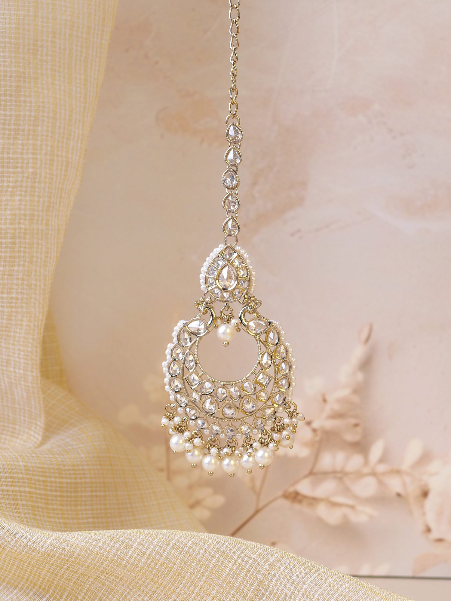 Manika Pearl Maang Tikka in White