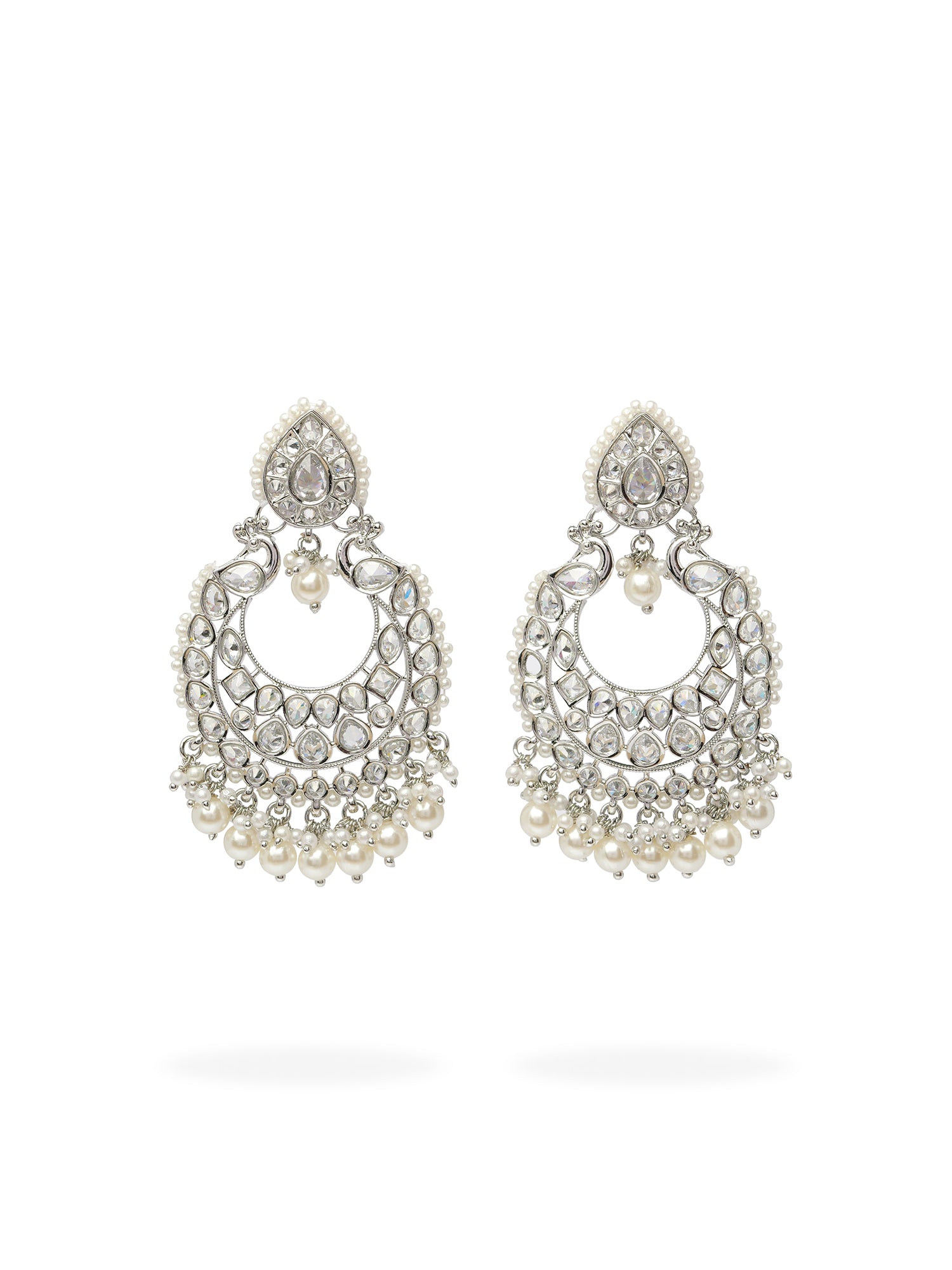 Manika Chandbali Pearl Earrings in Rhodium